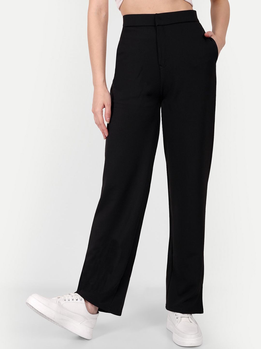 broadstar Women Straight Fit Black Lycra Blend Trousers-picture-5