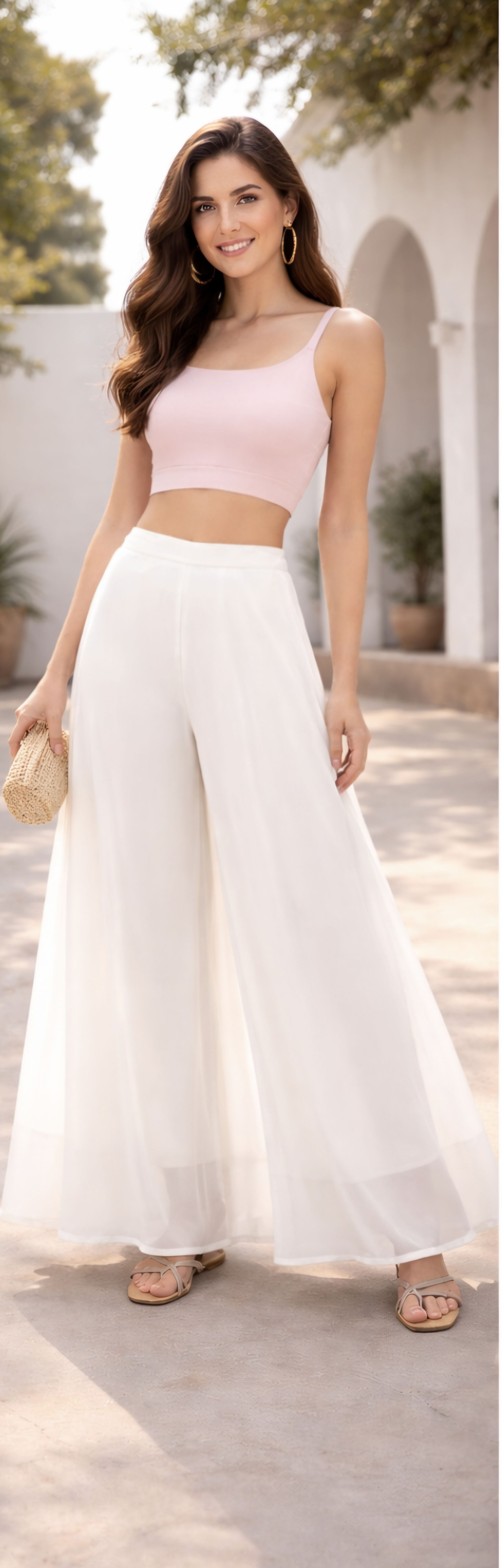 plazowala Women Loose Fit White Georgette Trousers-picture-14