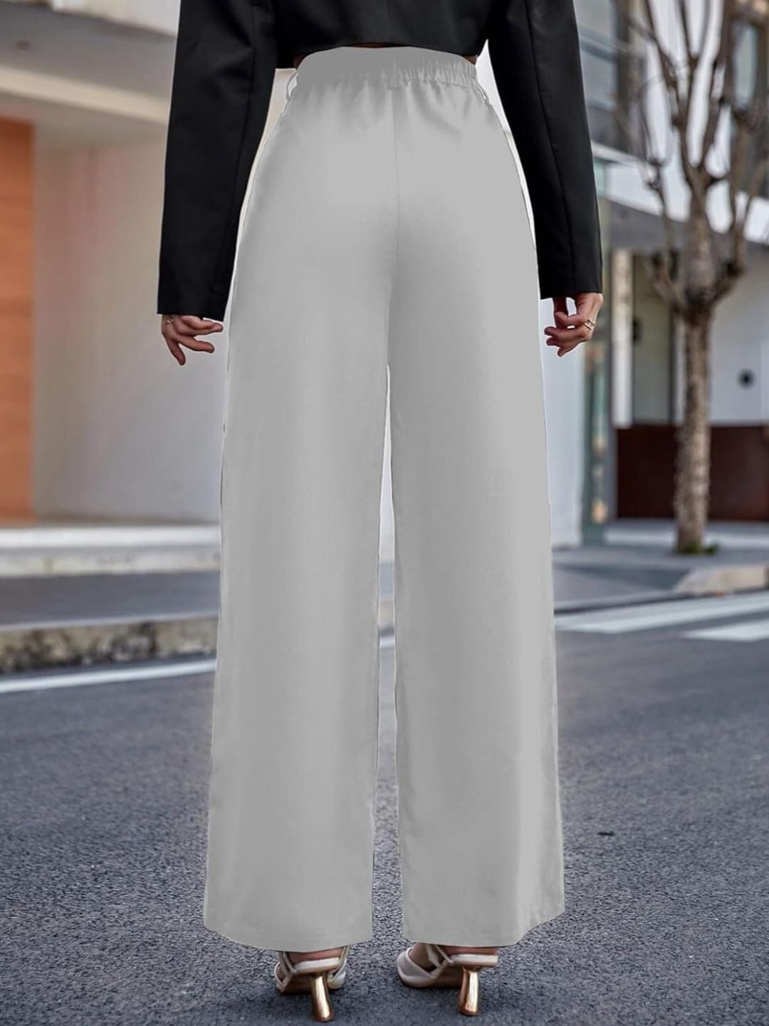 Women Regular Fit Grey Lycra Blend Trousers-image-33