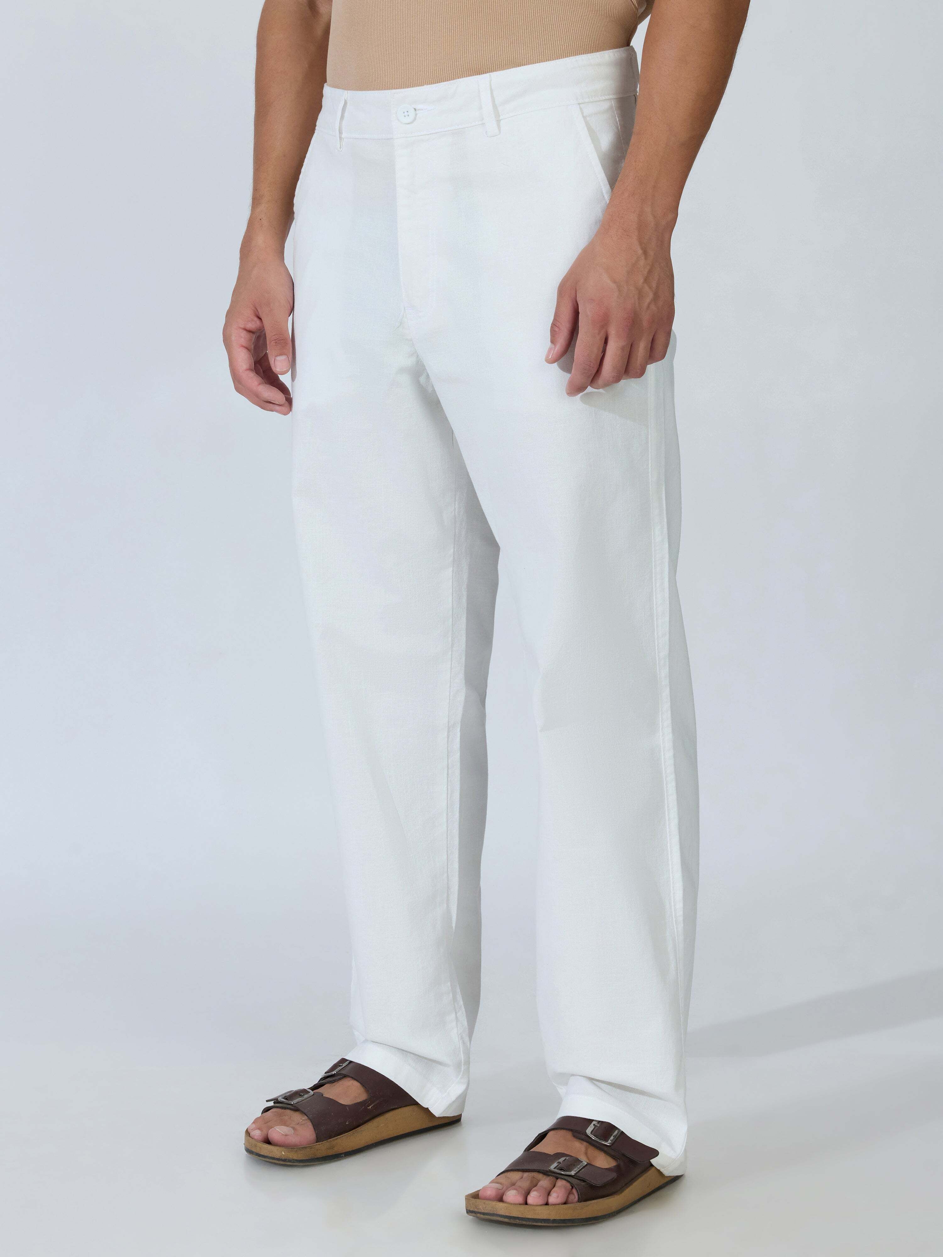espanshe Men Comfort Fit White Cotton Blend Trousers-picture-21