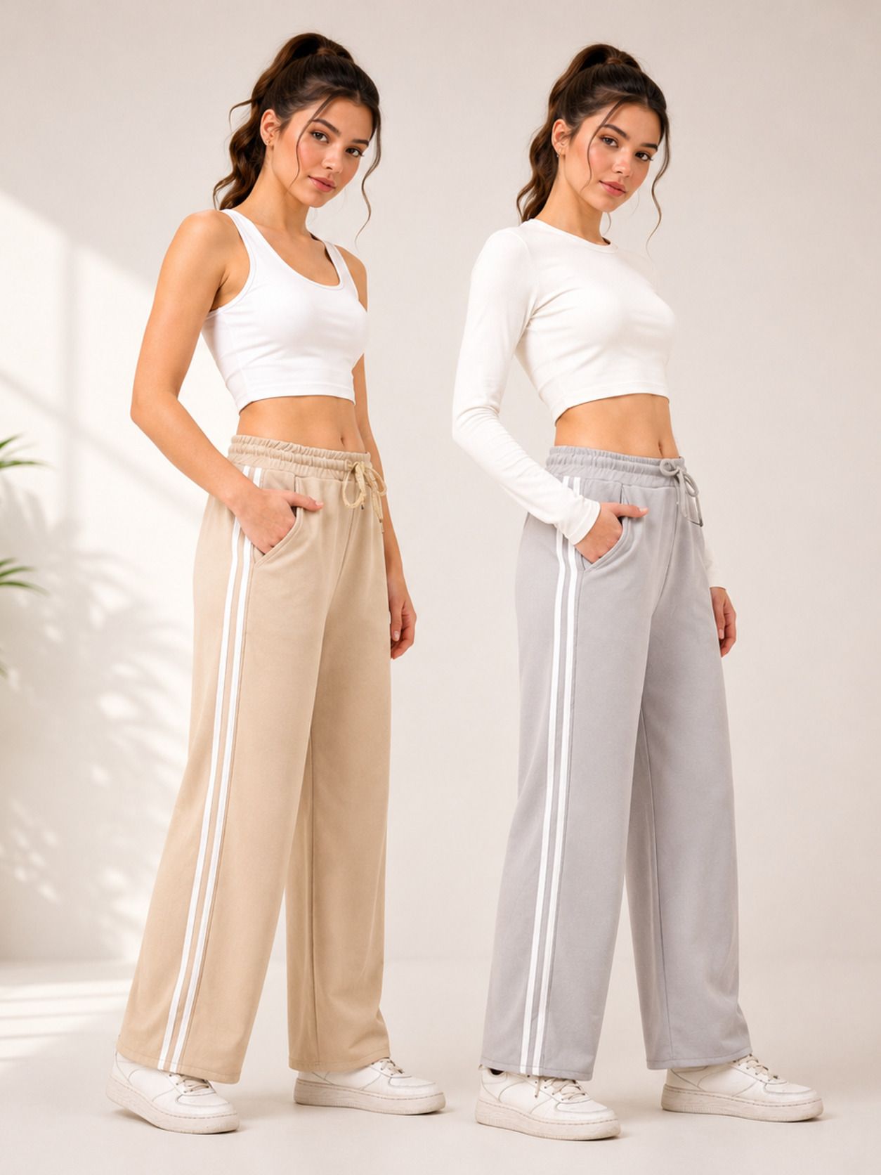 stylerags Pack of 2 Women Solid Grey, Beige Track Pants-picture-3