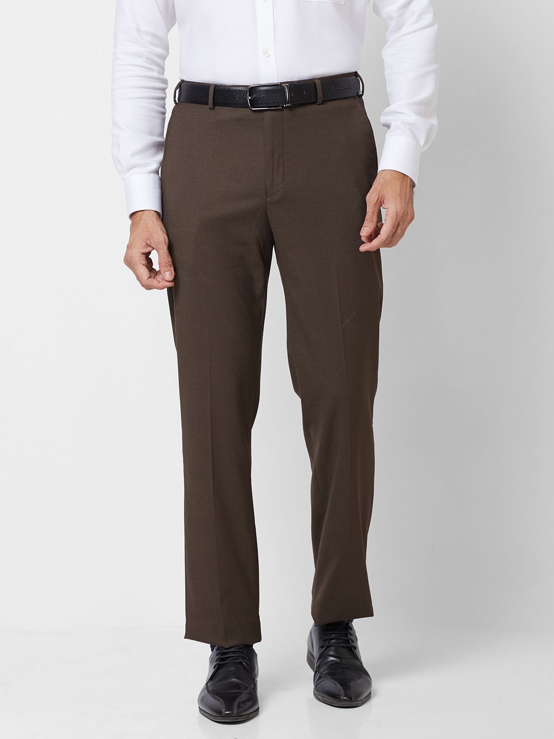 park avenue Men Slim Fit Brown Polyester Trousers-picture-12