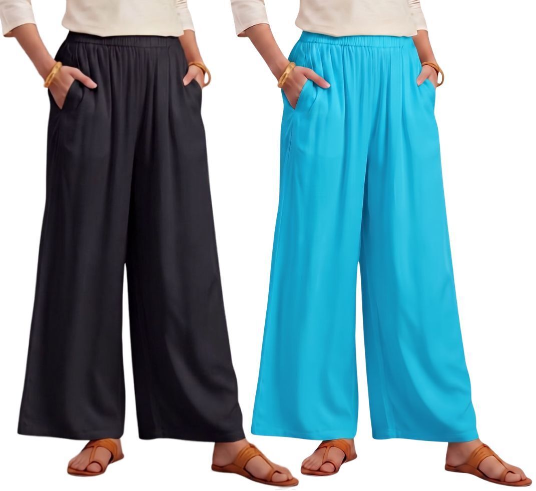 arsh fashion Pack of 2 Women Loose Fit Black, Yellow Cotton Blend Trousers-picture-30