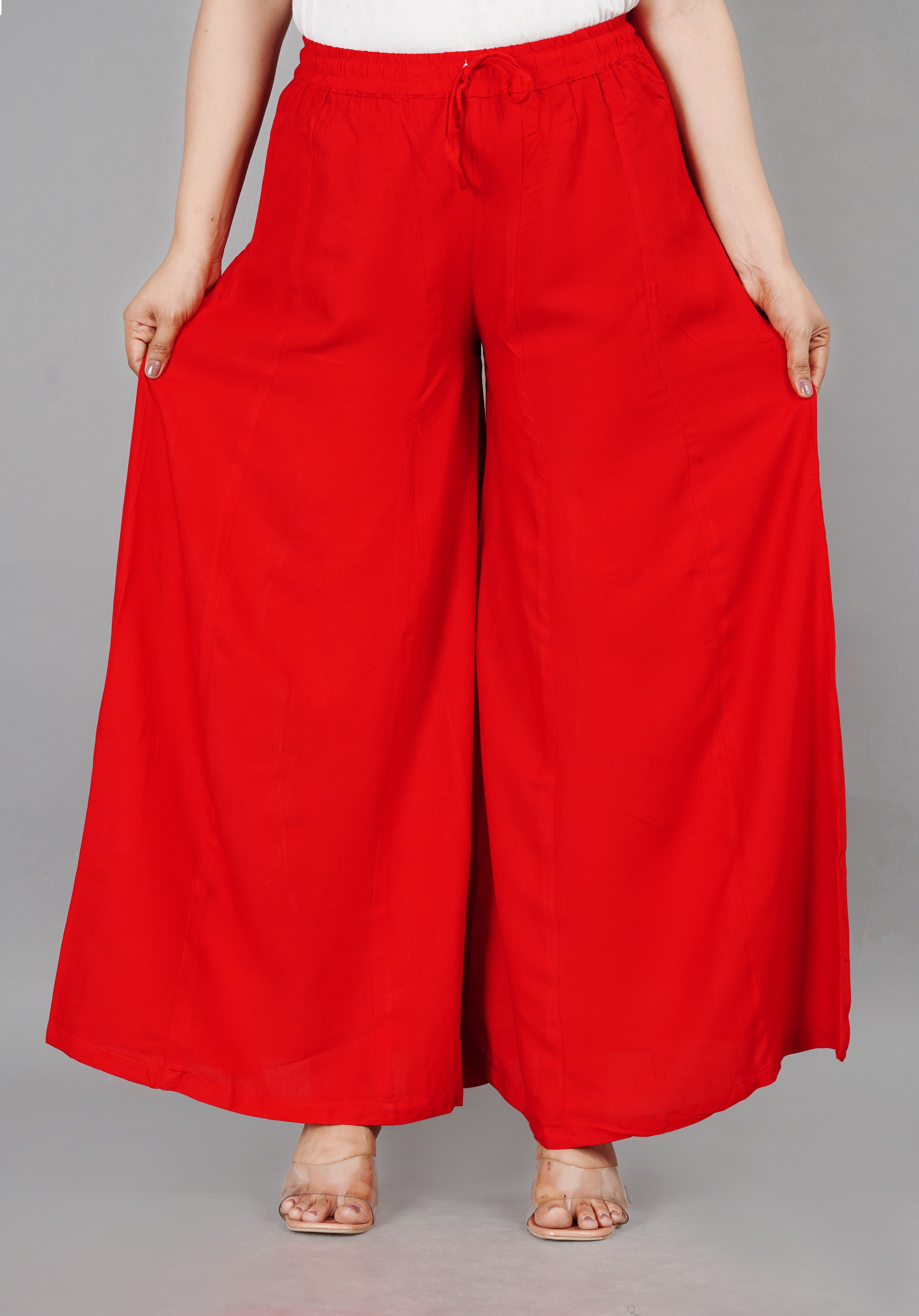 stricklin Women Flared Red Viscose Rayon Trousers-picture-11
