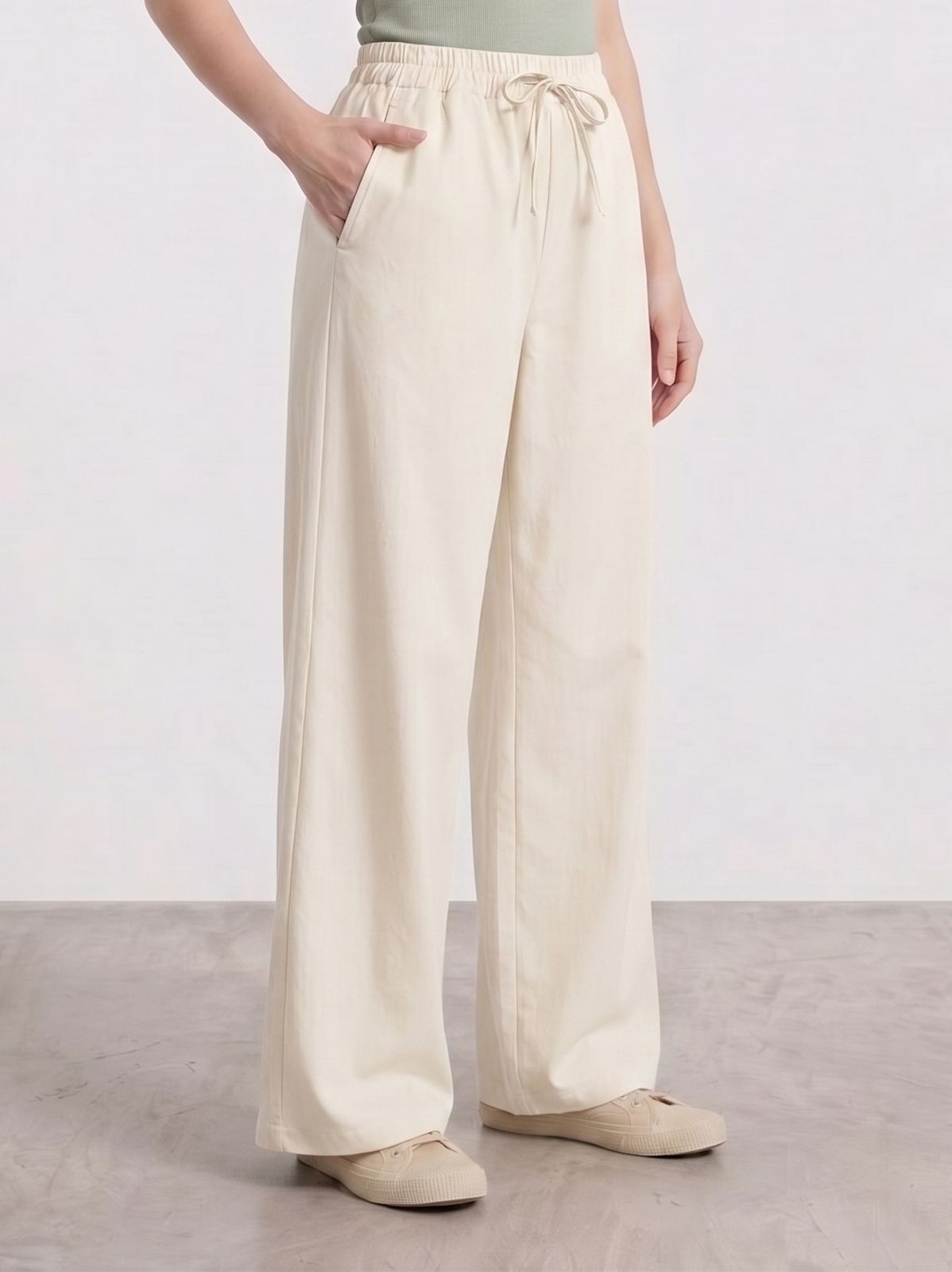 pptoss Women Loose Fit, Relaxed Cream Lycra Blend Trousers-picture-39