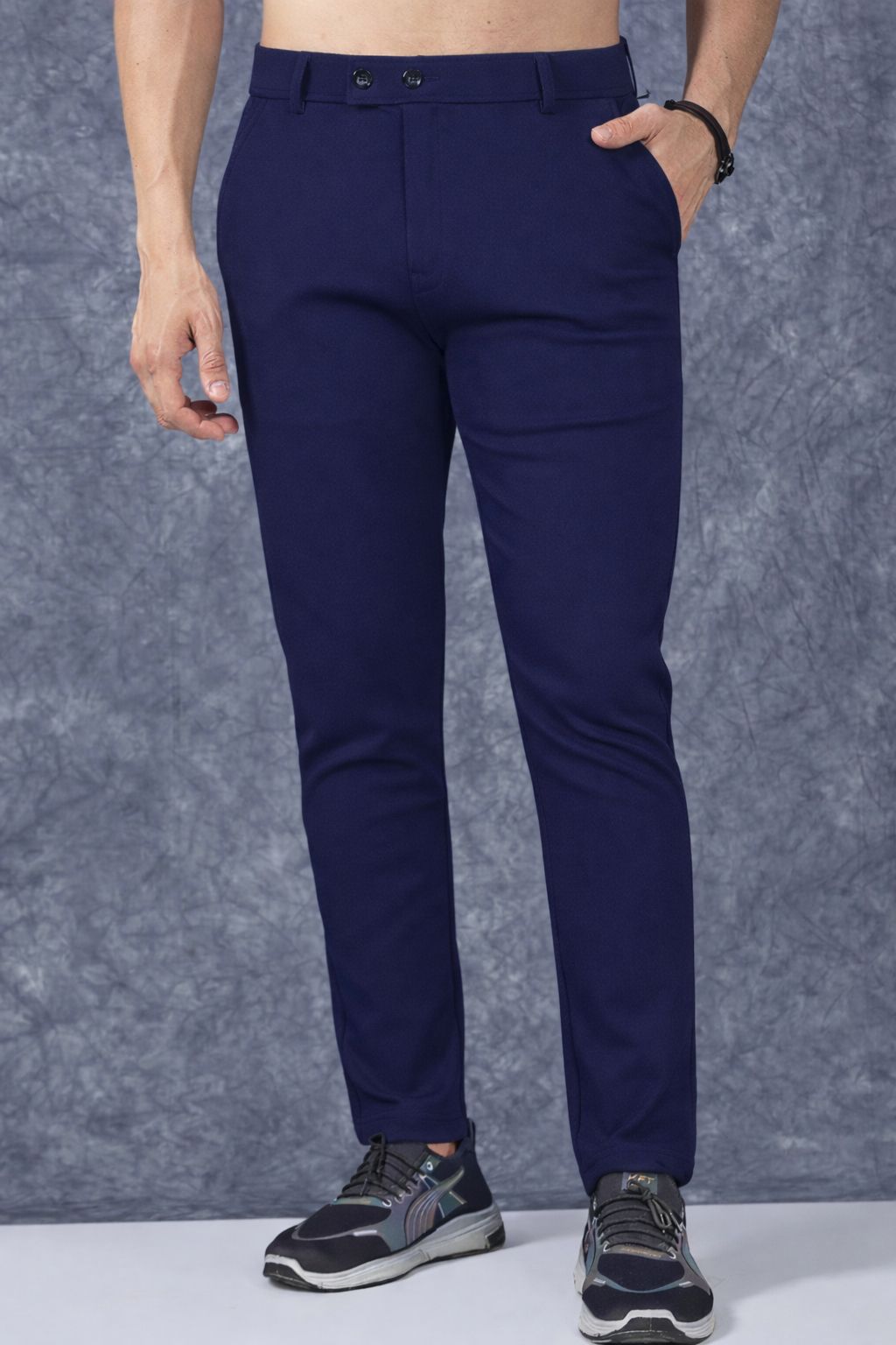 combraided Men Regular Fit Blue Lycra Blend Trousers-picture-43
