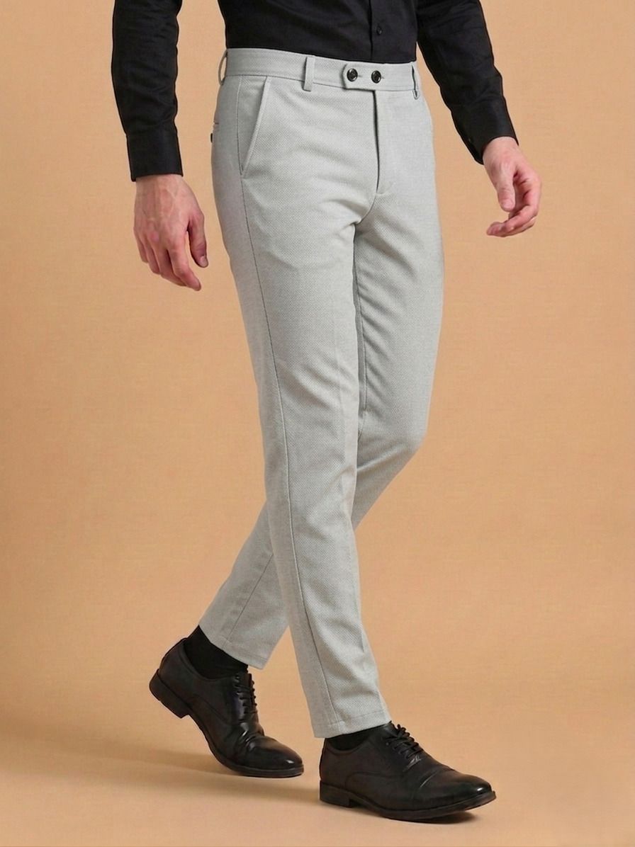 Men Slim Fit Grey Lycra Blend Trousers-image-45