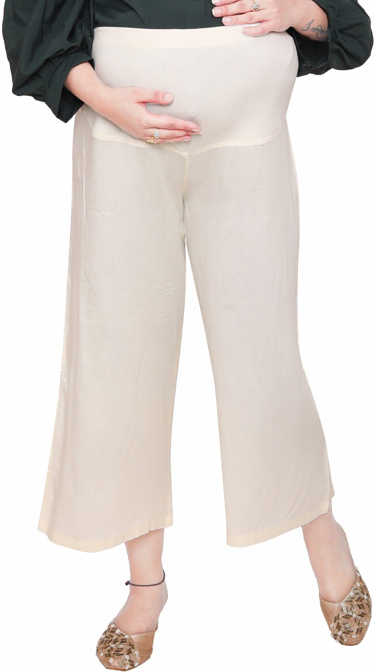 mama & bebe Women Flared Cream Viscose Rayon Trousers-picture-24