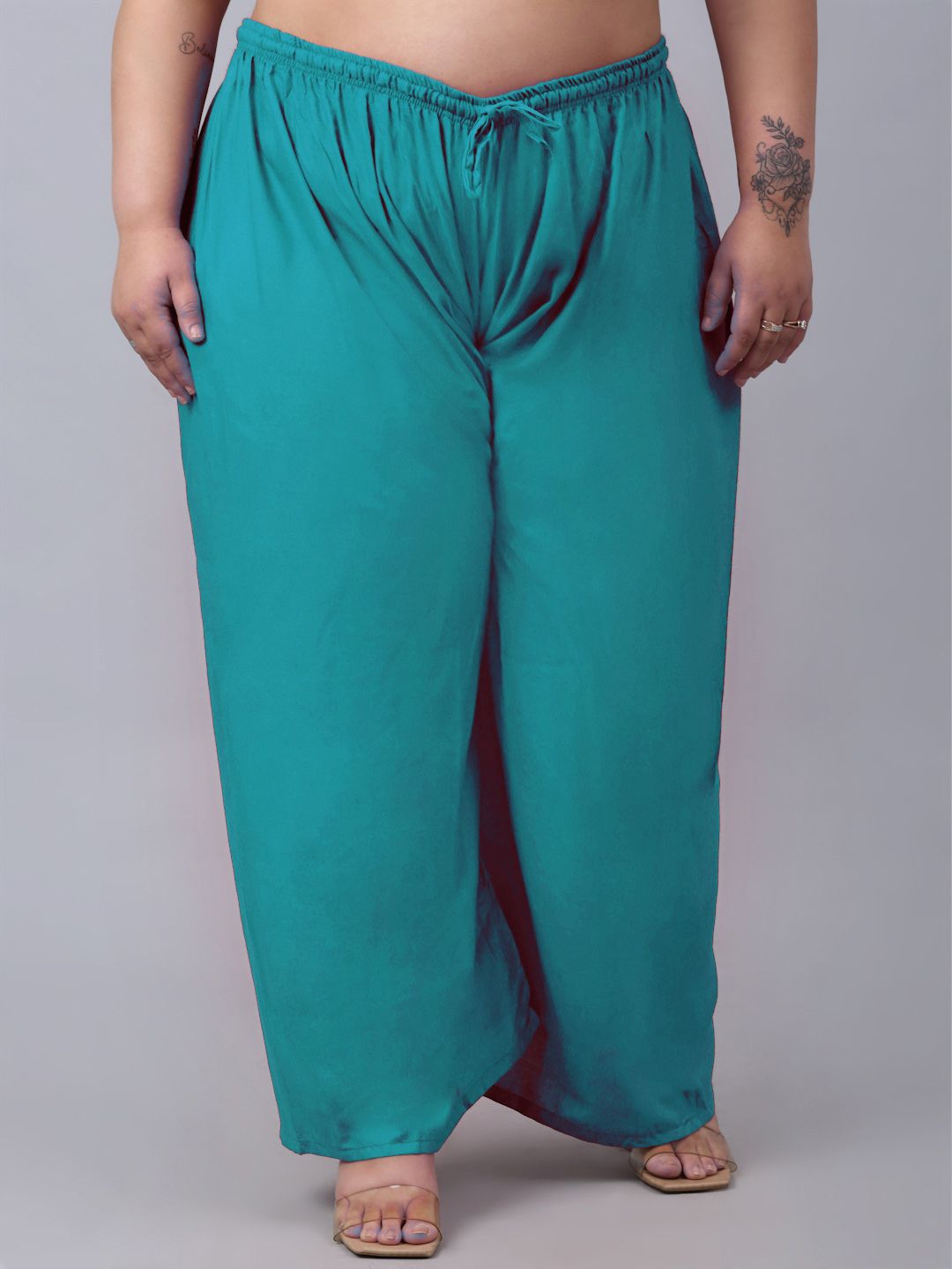 trend level Women Flared Light Green Viscose Rayon Trousers-picture-4