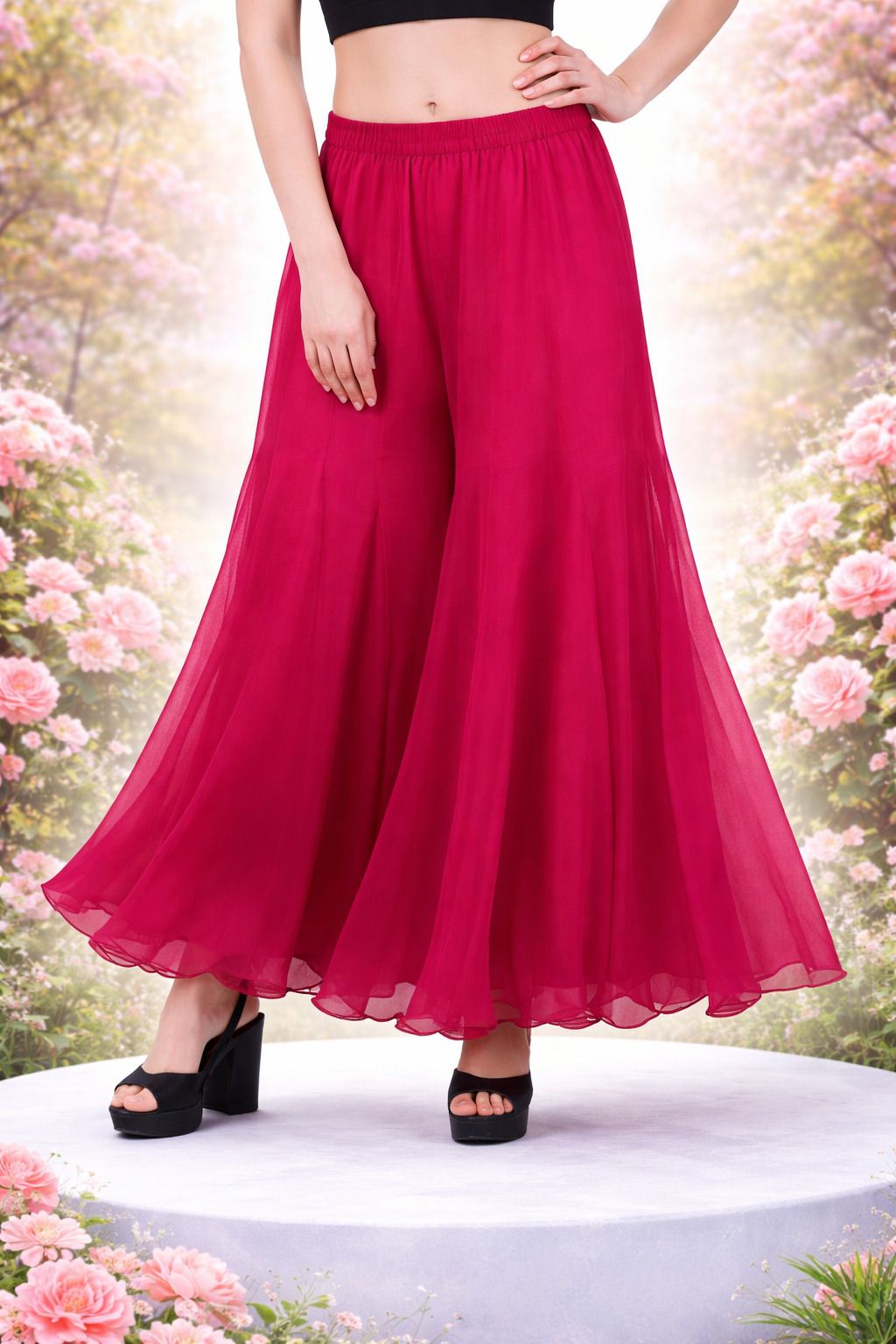 Women Relaxed Pink Georgette Trousers-image-29