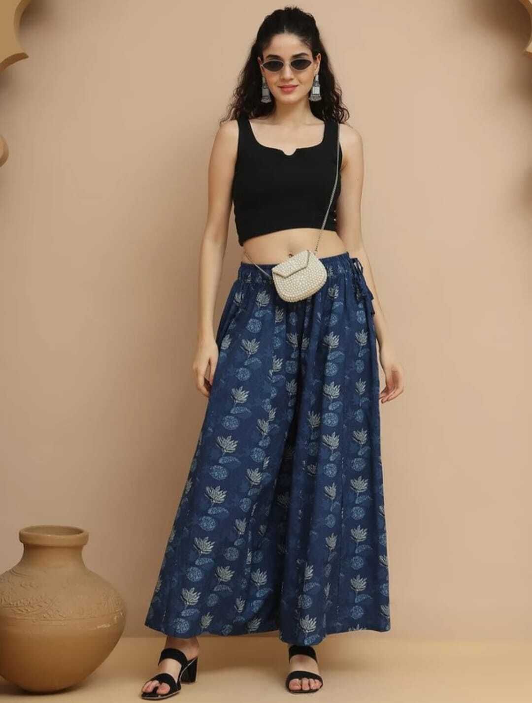 Women Ethnic Motifs Printed Cotton Flared Palazzo Women Pyjama-image-16