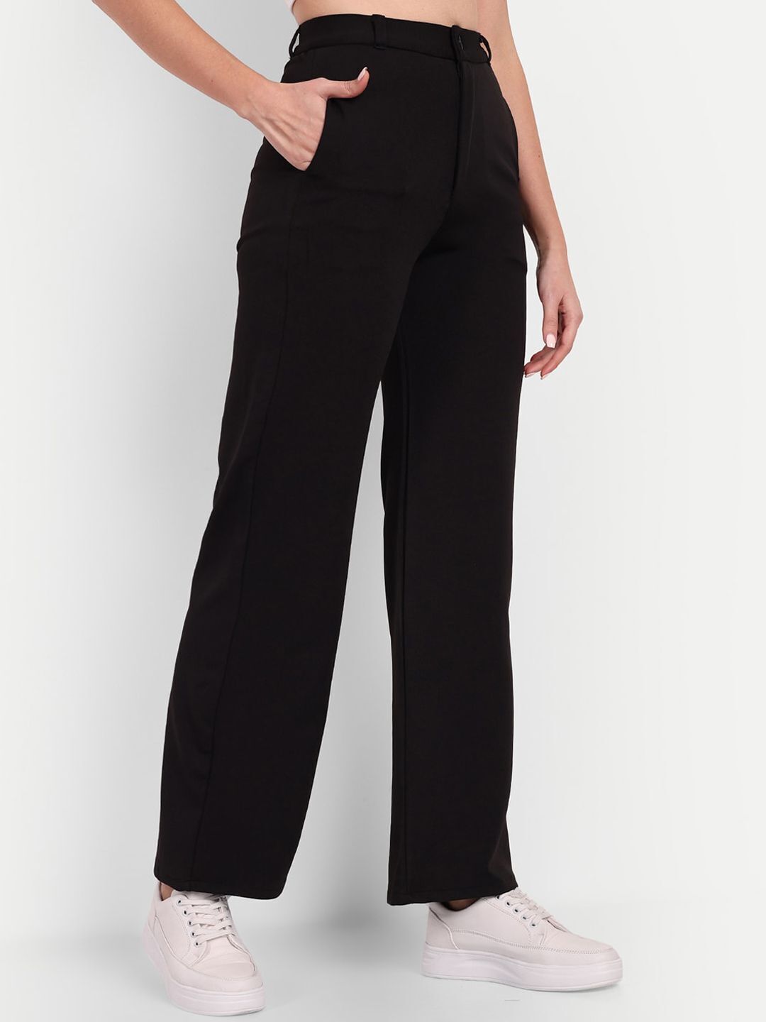 broadstar Women Straight Fit Black Lycra Blend Trousers-picture-20