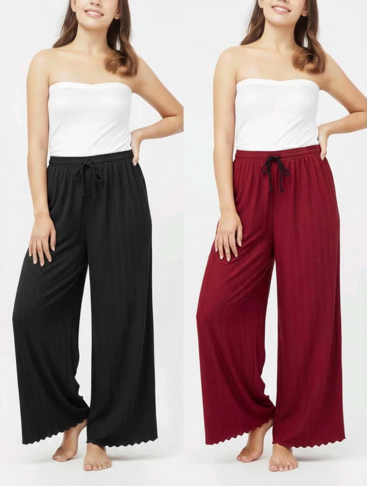 Pack of 2 Women Loose Fit, Relaxed Black, Maroon Lycra Blend Trousers-image-48