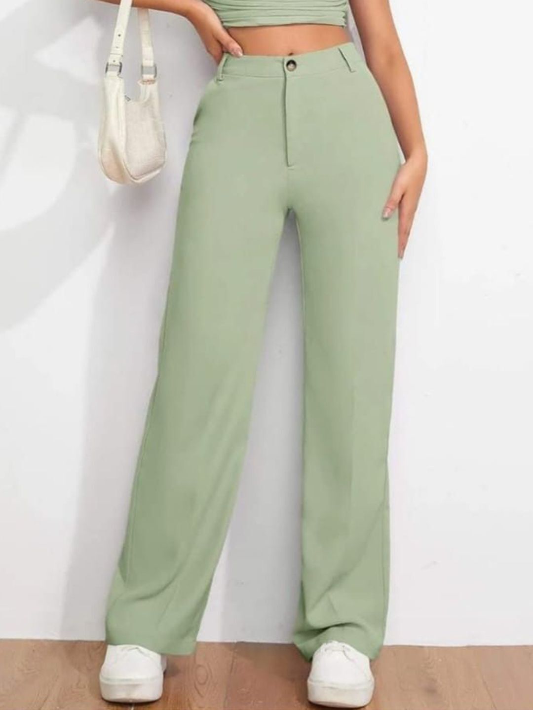 next one Women Straight Fit Green Lycra Blend Trousers-picture-31
