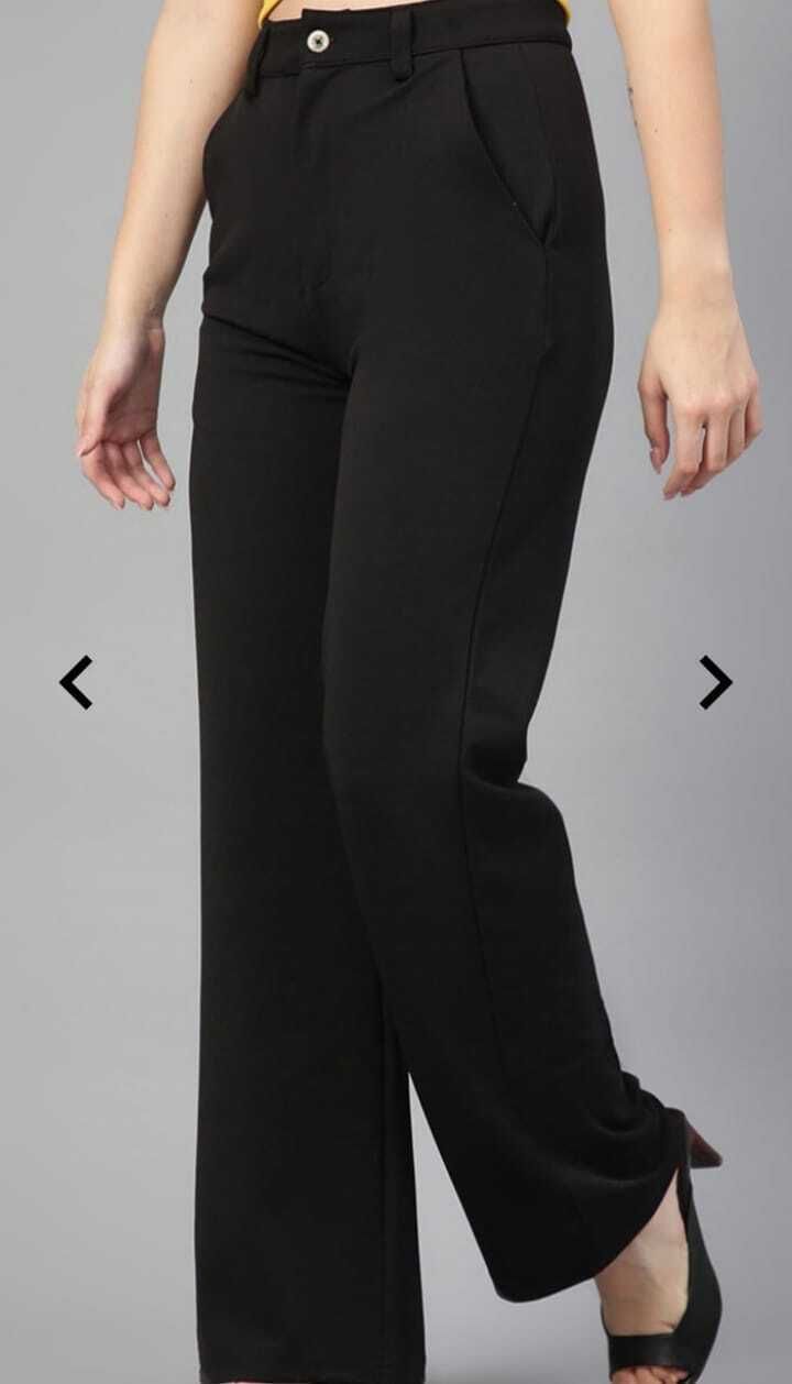 Women Straight Fit Black Cotton Blend Trousers-image-40