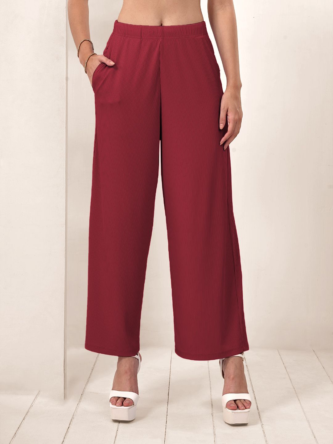 lyra Women Regular Fit Maroon Polycotton Trousers-picture-28