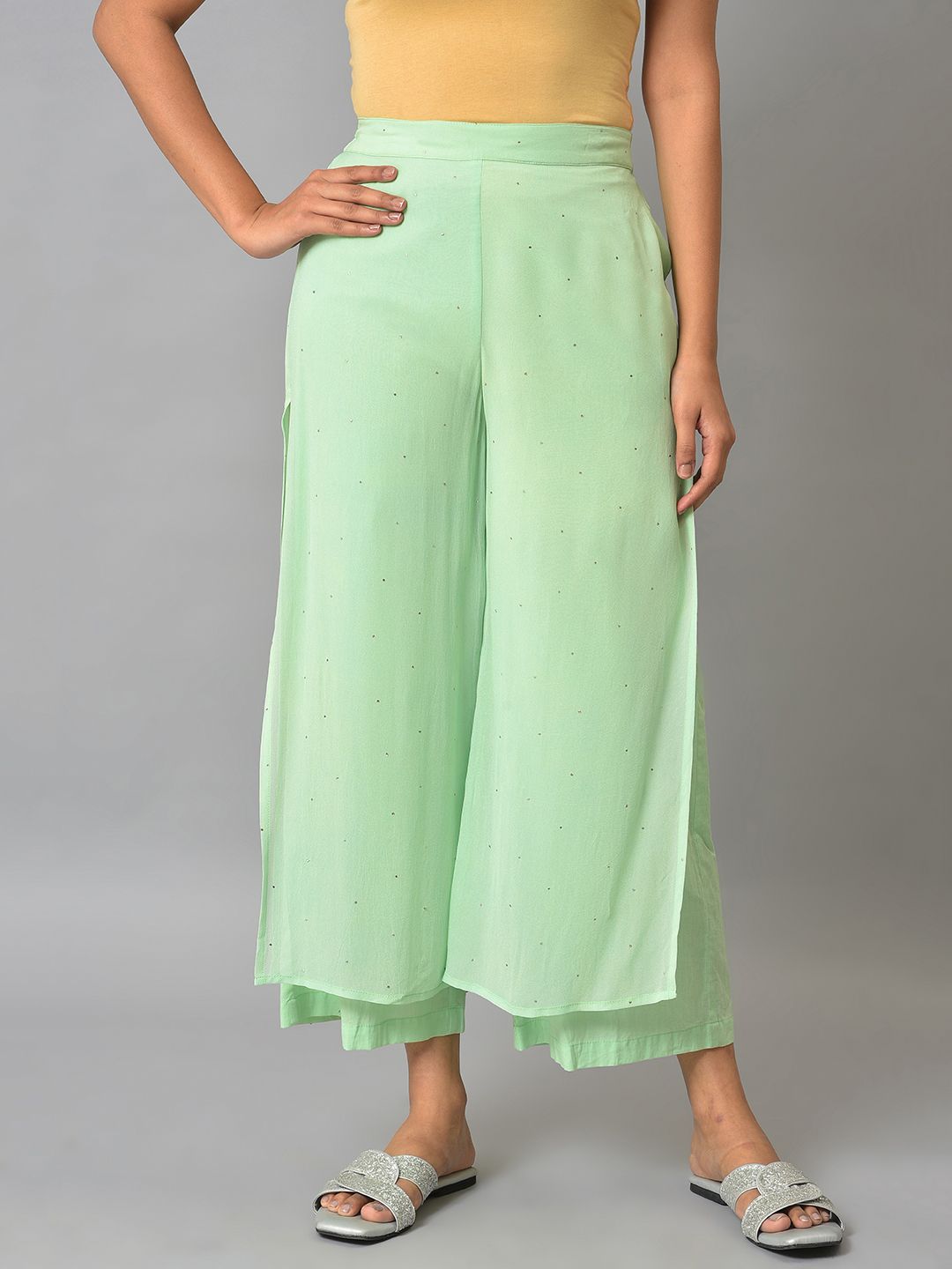 aurelia Women Relaxed Green Viscose Rayon Trousers-picture-11