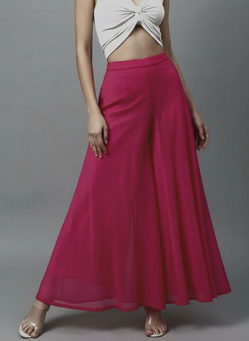 Women Relaxed Pink Georgette Trousers-image-32