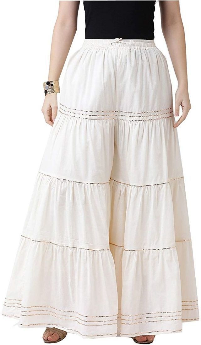 Women Flared White Viscose Rayon Trousers