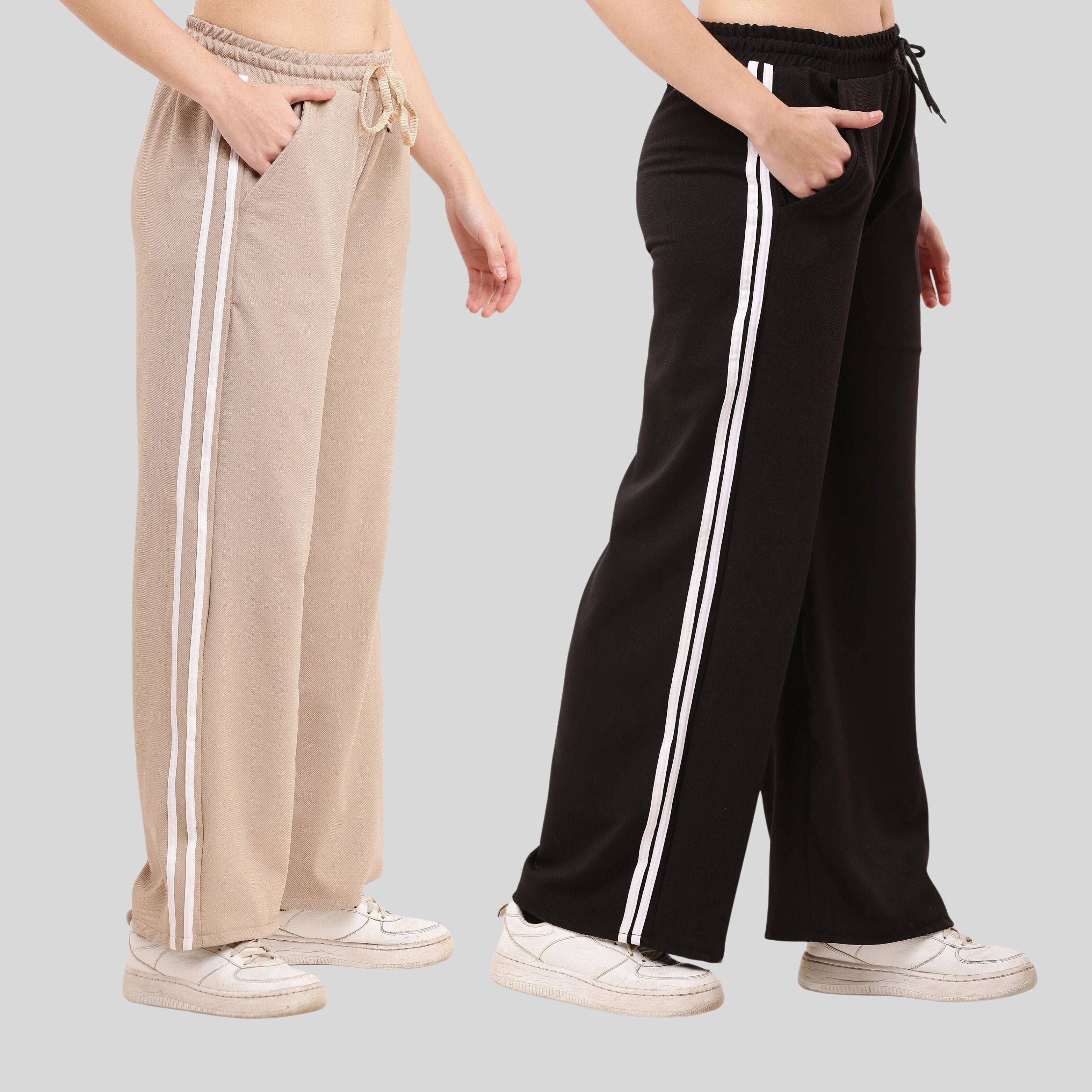 stylerags Pack of 2 Women Solid Beige, Black Track Pants-picture-10