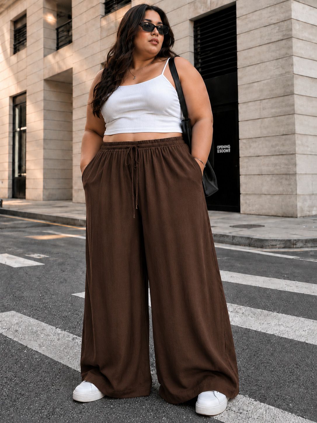 fabflee Women Relaxed Brown Polyester Trousers-picture-0
