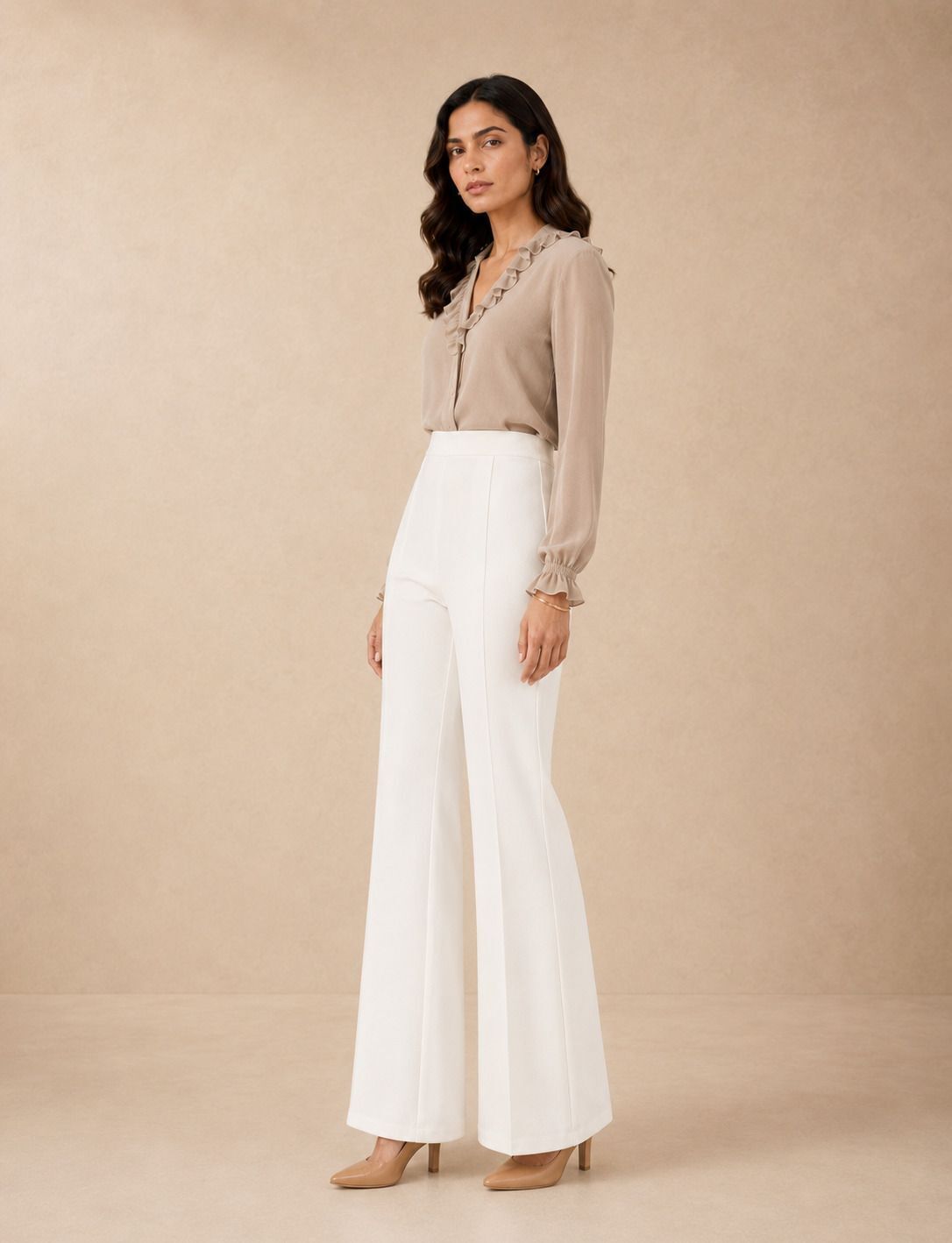 Women Straight Fit White Pure Cotton Trousers-image-10