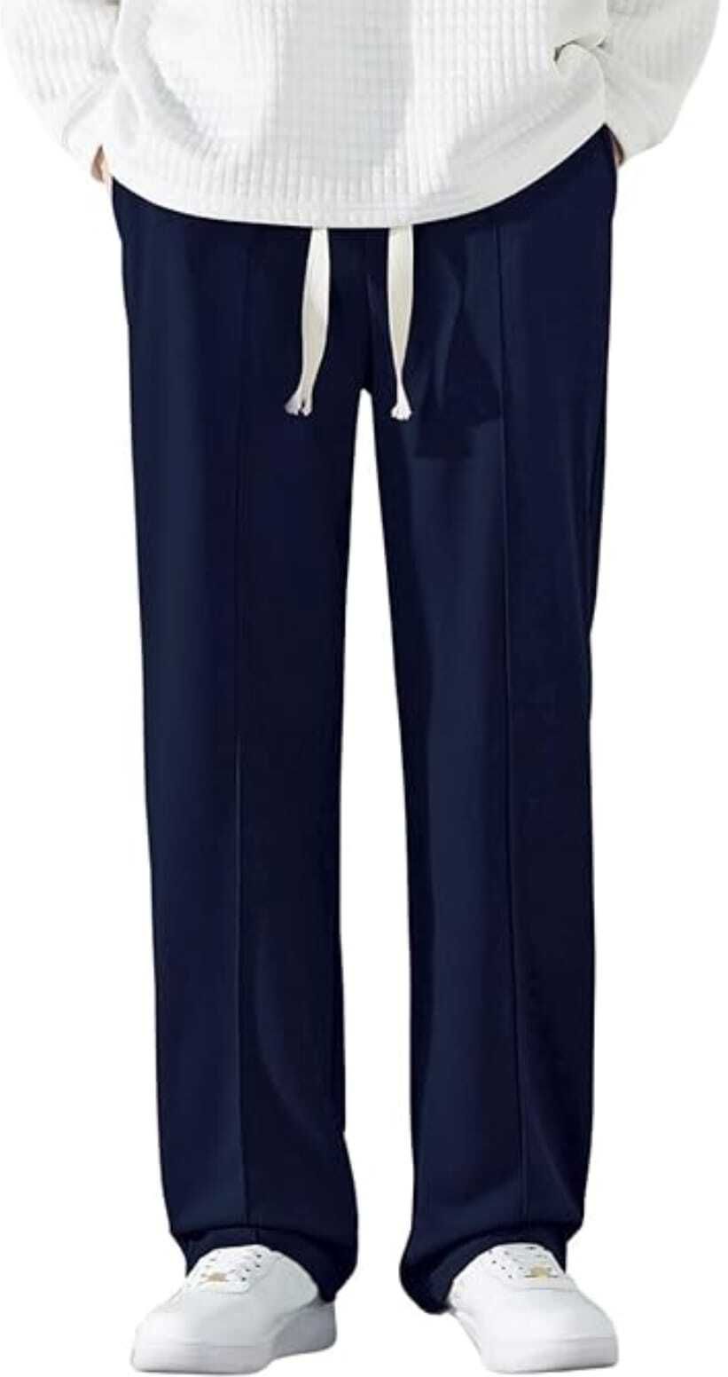 Men Loose Fit Blue Linen Blend Trousers