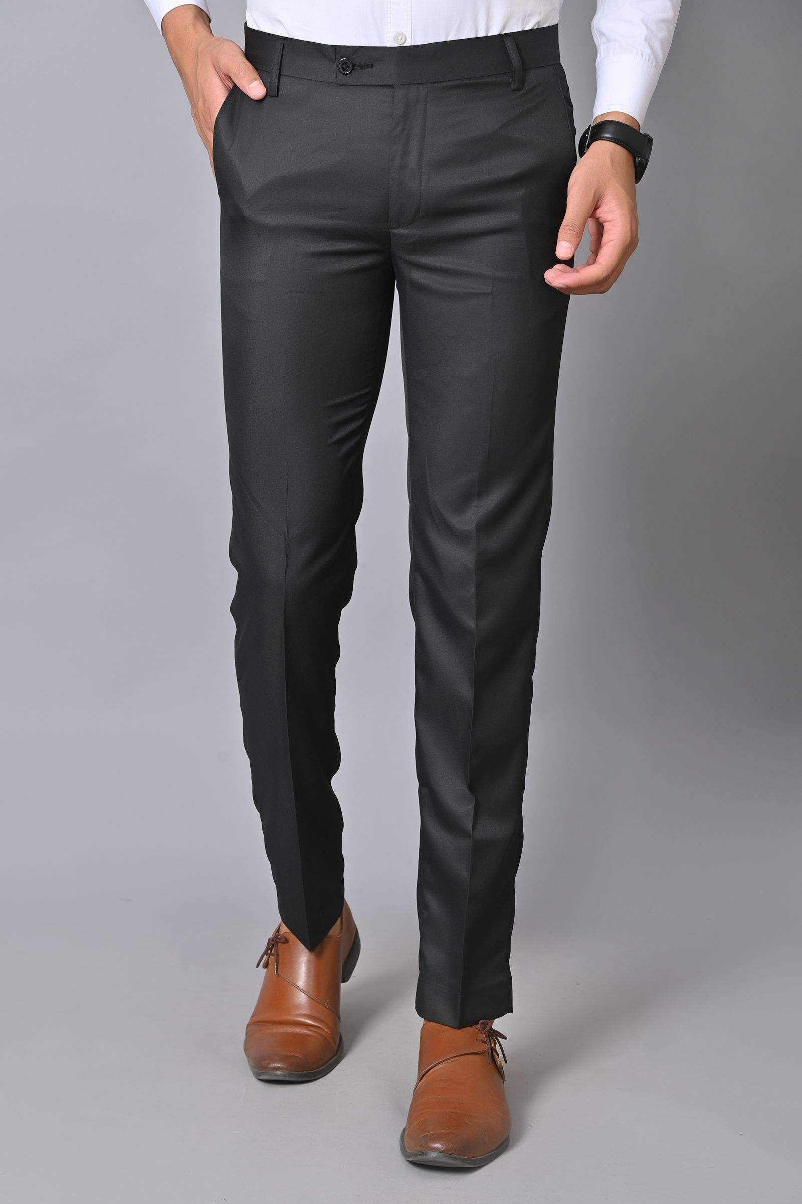 el cielo Men Regular Fit Black Cotton Blend Trousers-picture-25