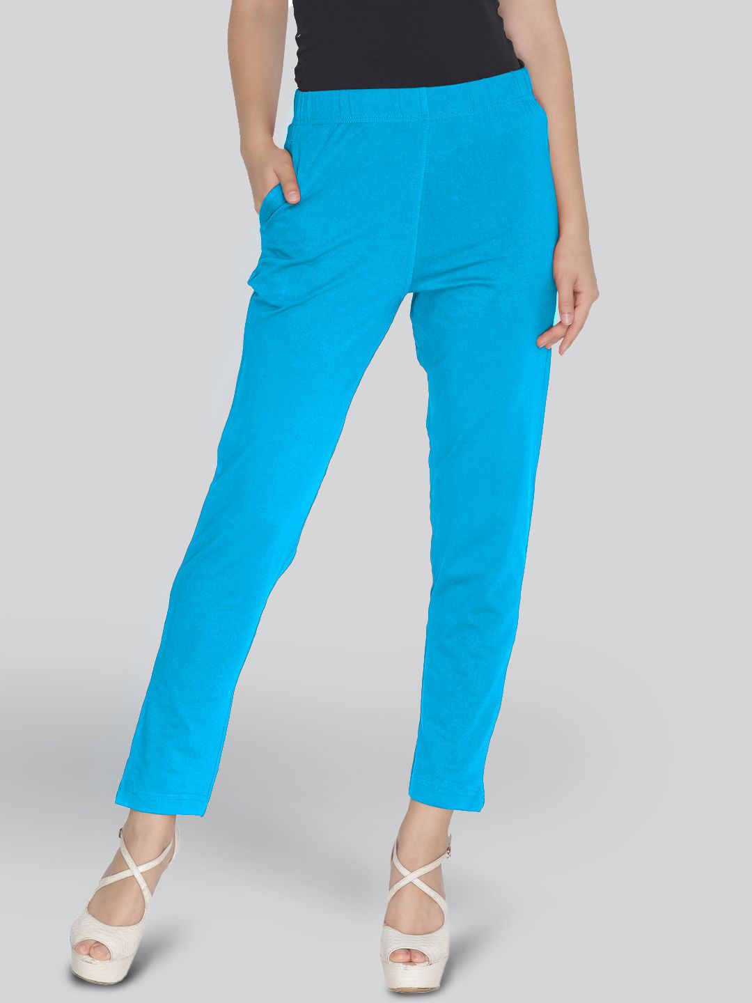 lyra Women Slim Fit Blue Cotton Blend Trousers-picture-19