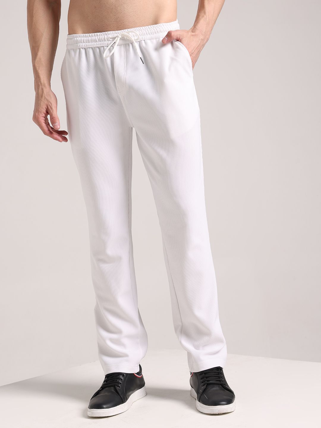 Men Relaxed White Corduroy Trousers