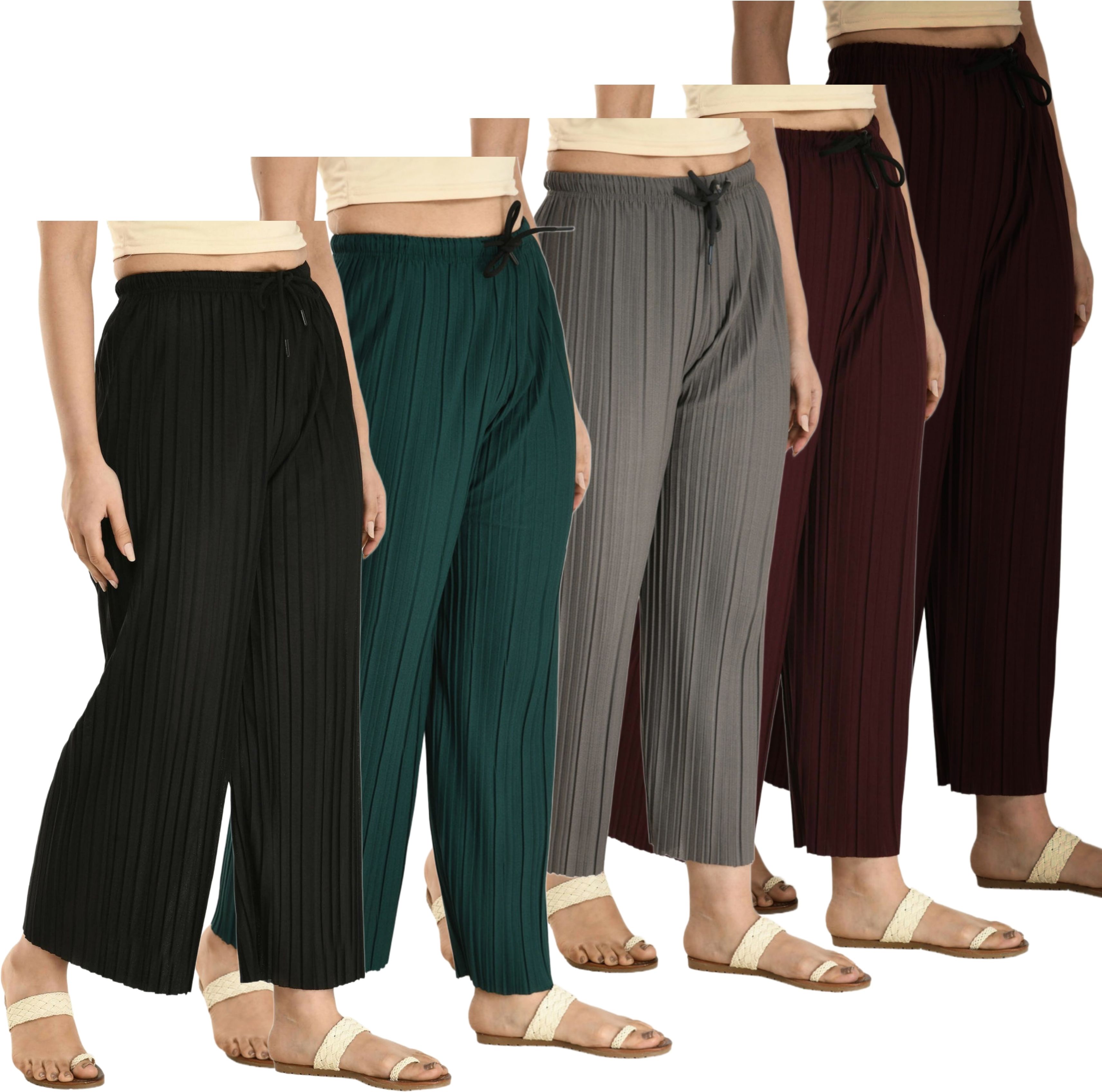 Pack of 5 Women Regular Fit Multicolor Lycra Blend Trousers-image-48