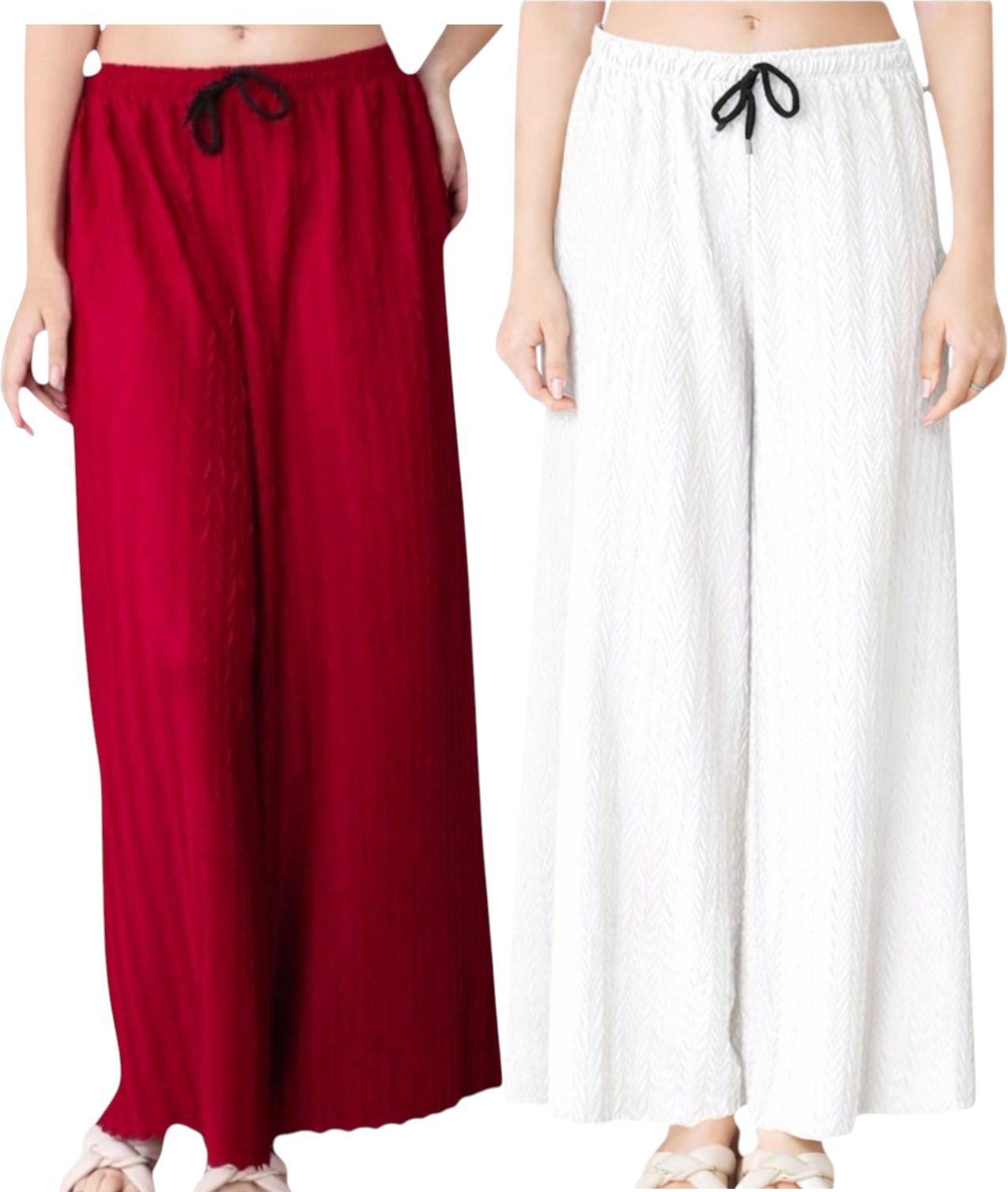 Pack of 2 Women Loose Fit Red, White Polyester Trousers-image-30