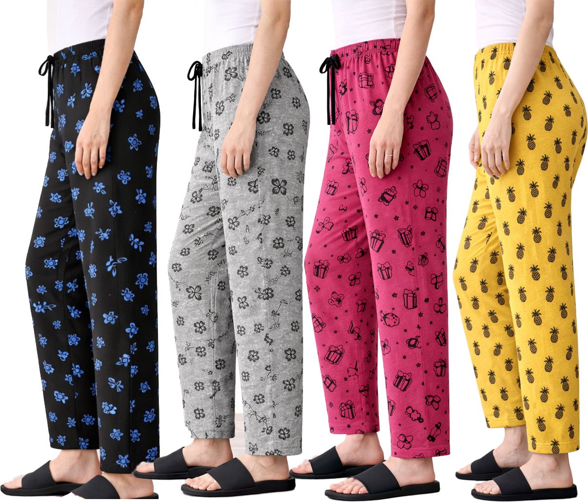 smile afra Pack of 4 Women Regular Fit Multicolor Cotton Blend Trousers-picture-38