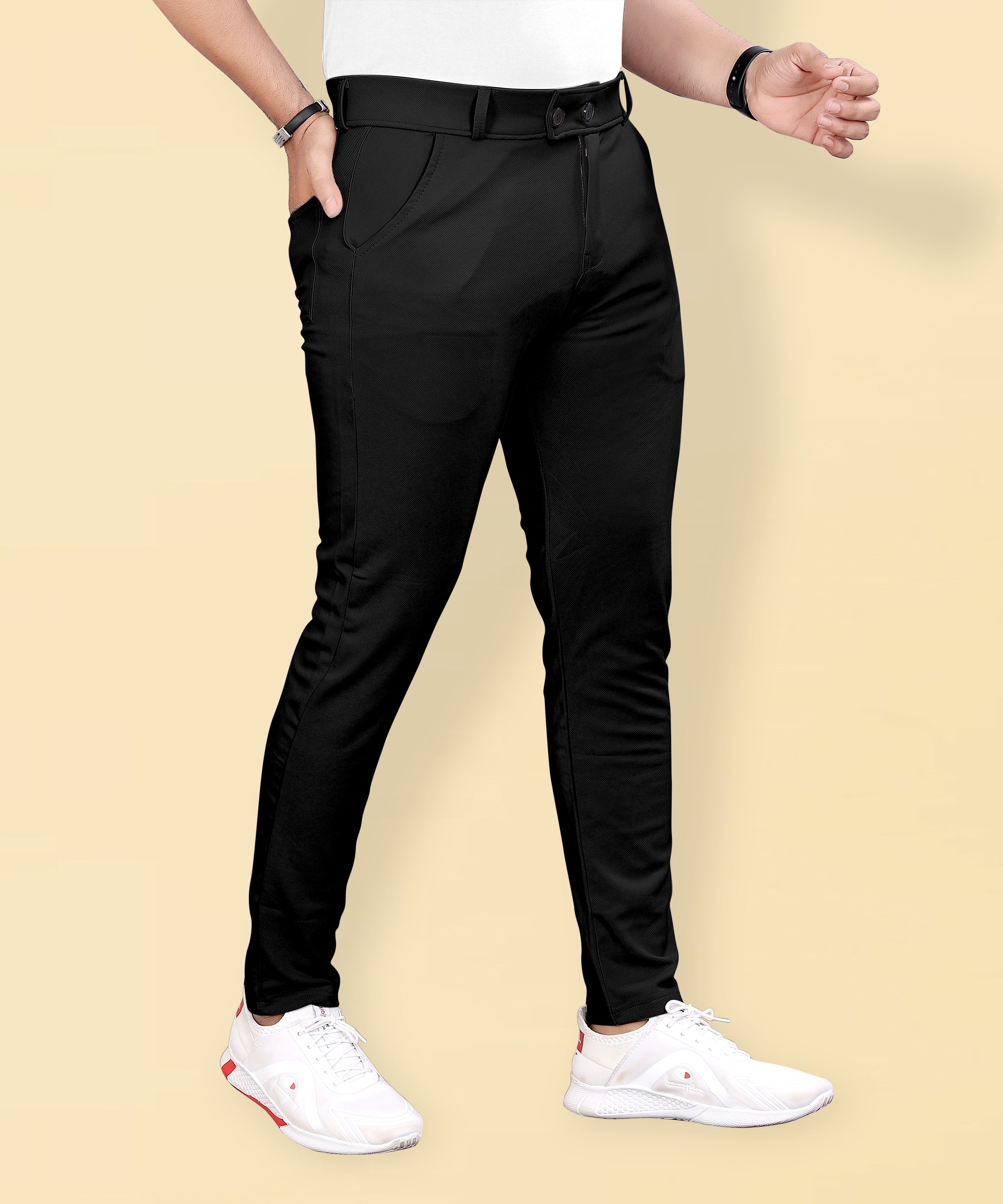combraided Men Regular Fit Black Lycra Blend Trousers-picture-15