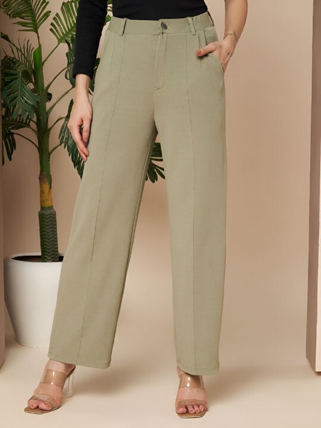 slenor Women Regular Fit Green Viscose Rayon Trousers-picture-12