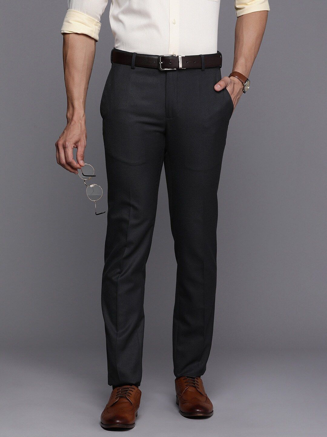 raymond Men Slim Fit Black Viscose Rayon Trousers-picture-11