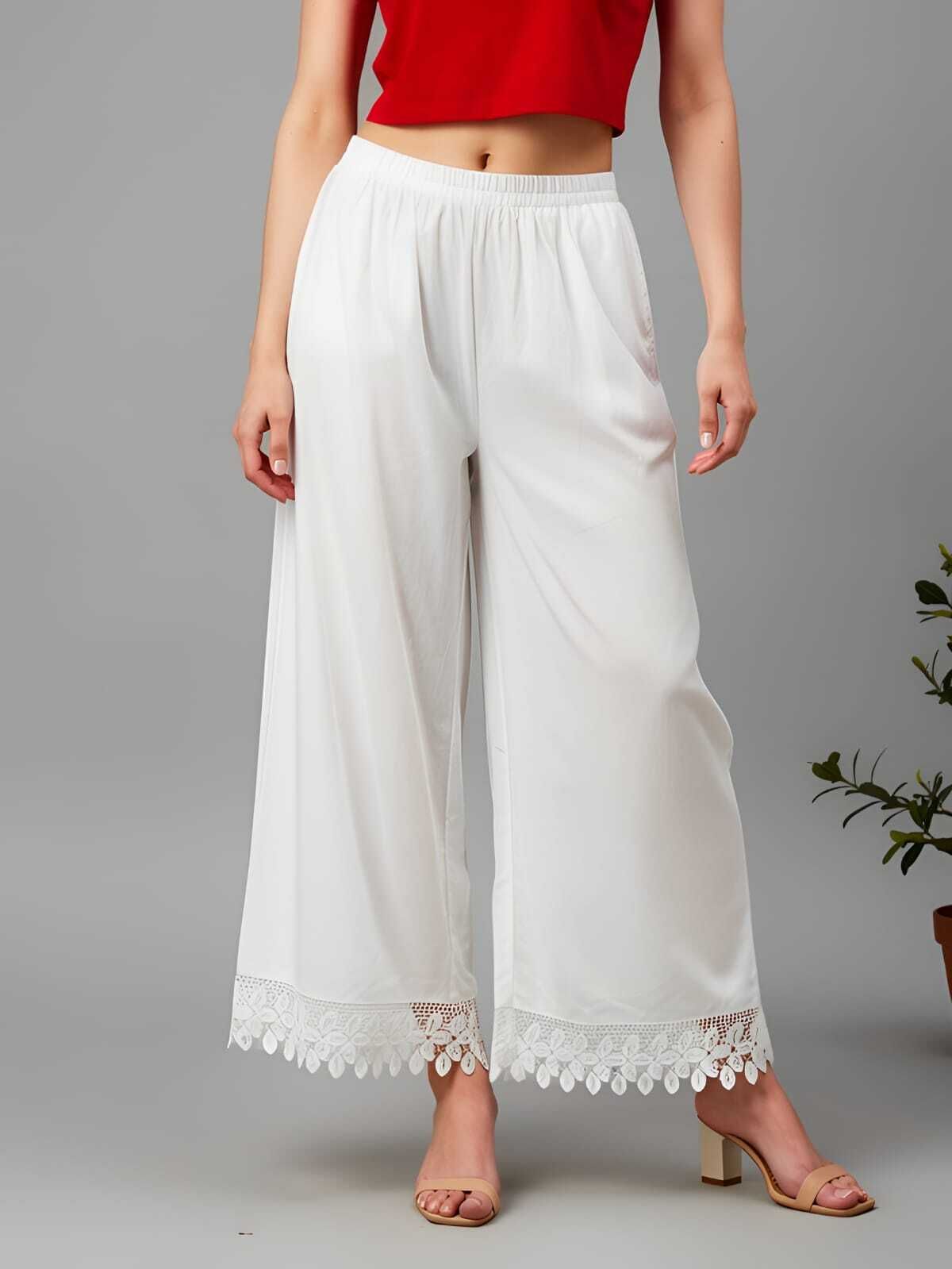 rumidresses Women Flared White Viscose Rayon Trousers-picture-16