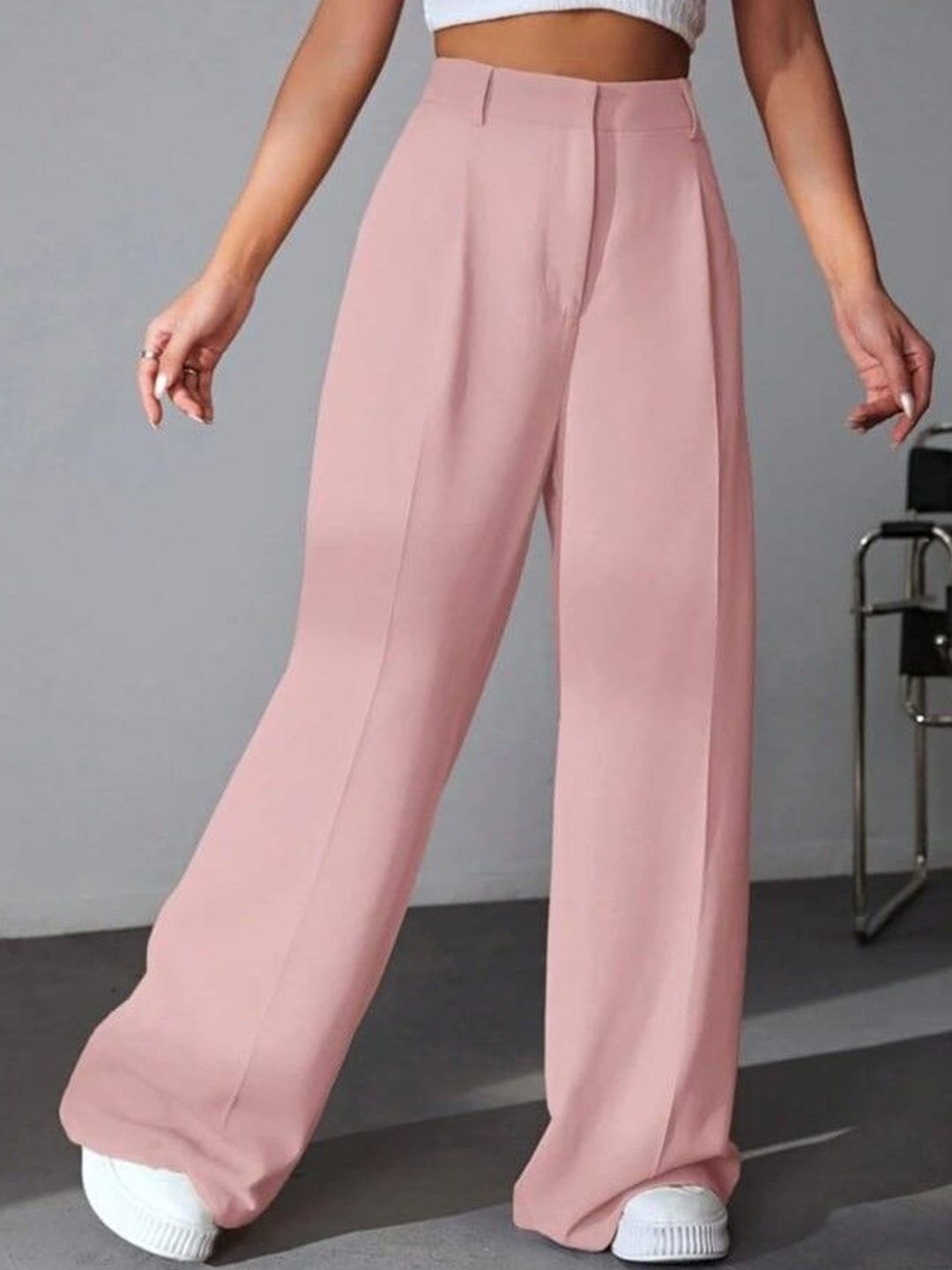 Women Loose Fit Pink Polyester Trousers-image-33