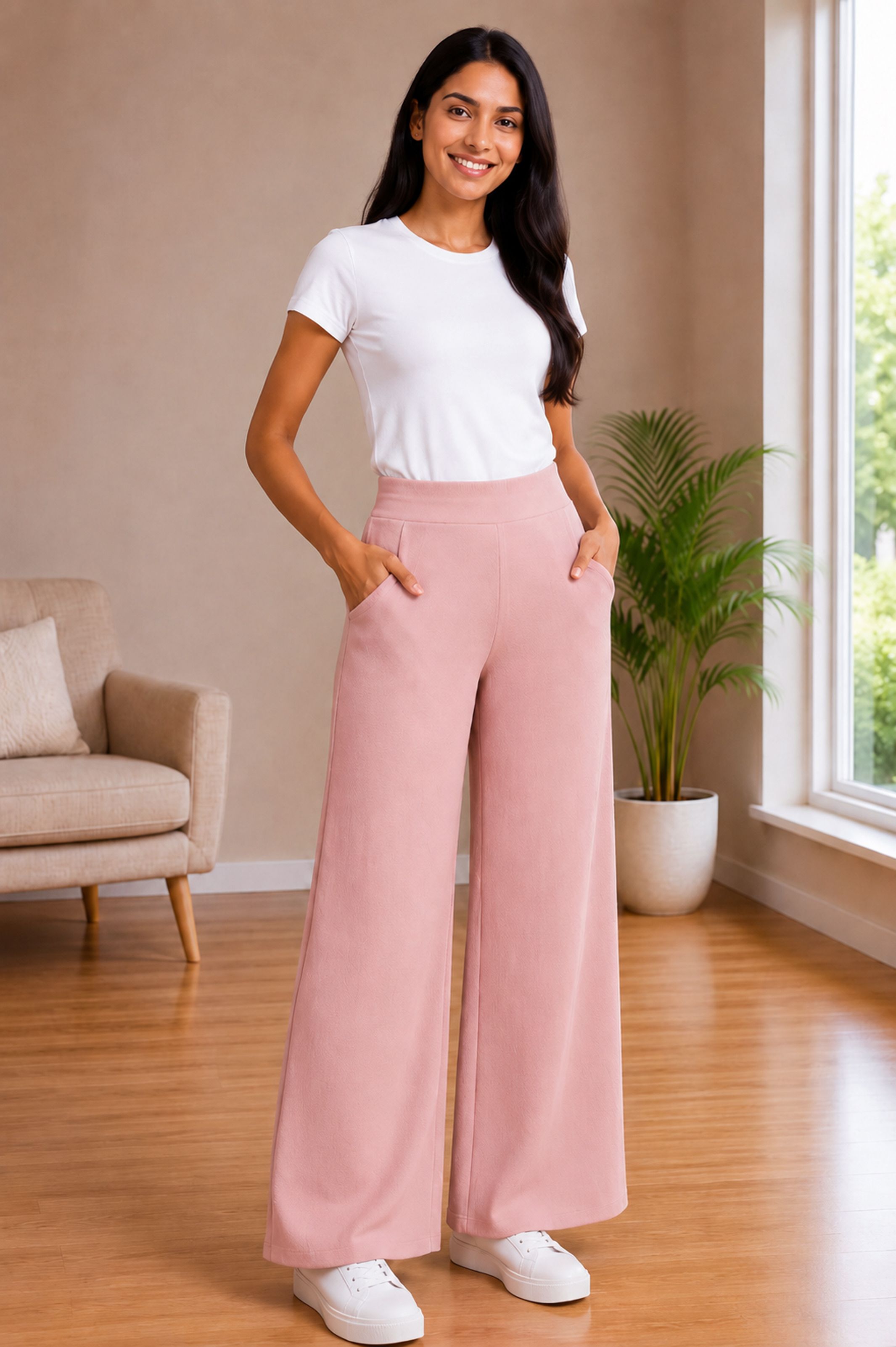 jackboy Women Straight Fit Pink Polycotton Trousers-picture-27
