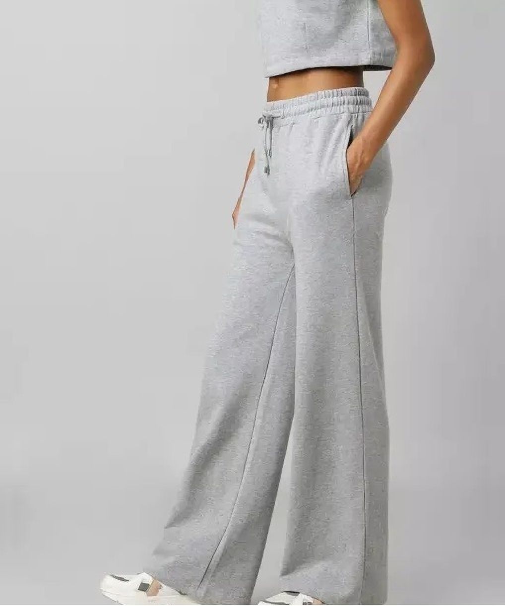 Women Straight Fit Grey Cotton Blend Trousers
