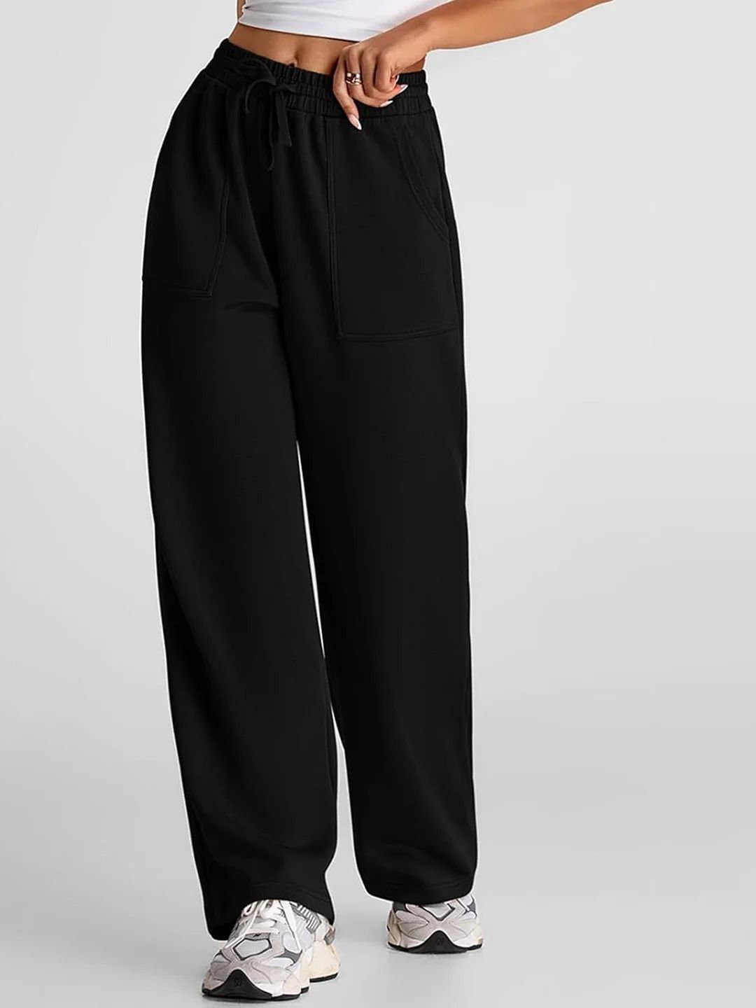 triraj Women Loose Fit Black Cotton Blend Trousers-picture-14