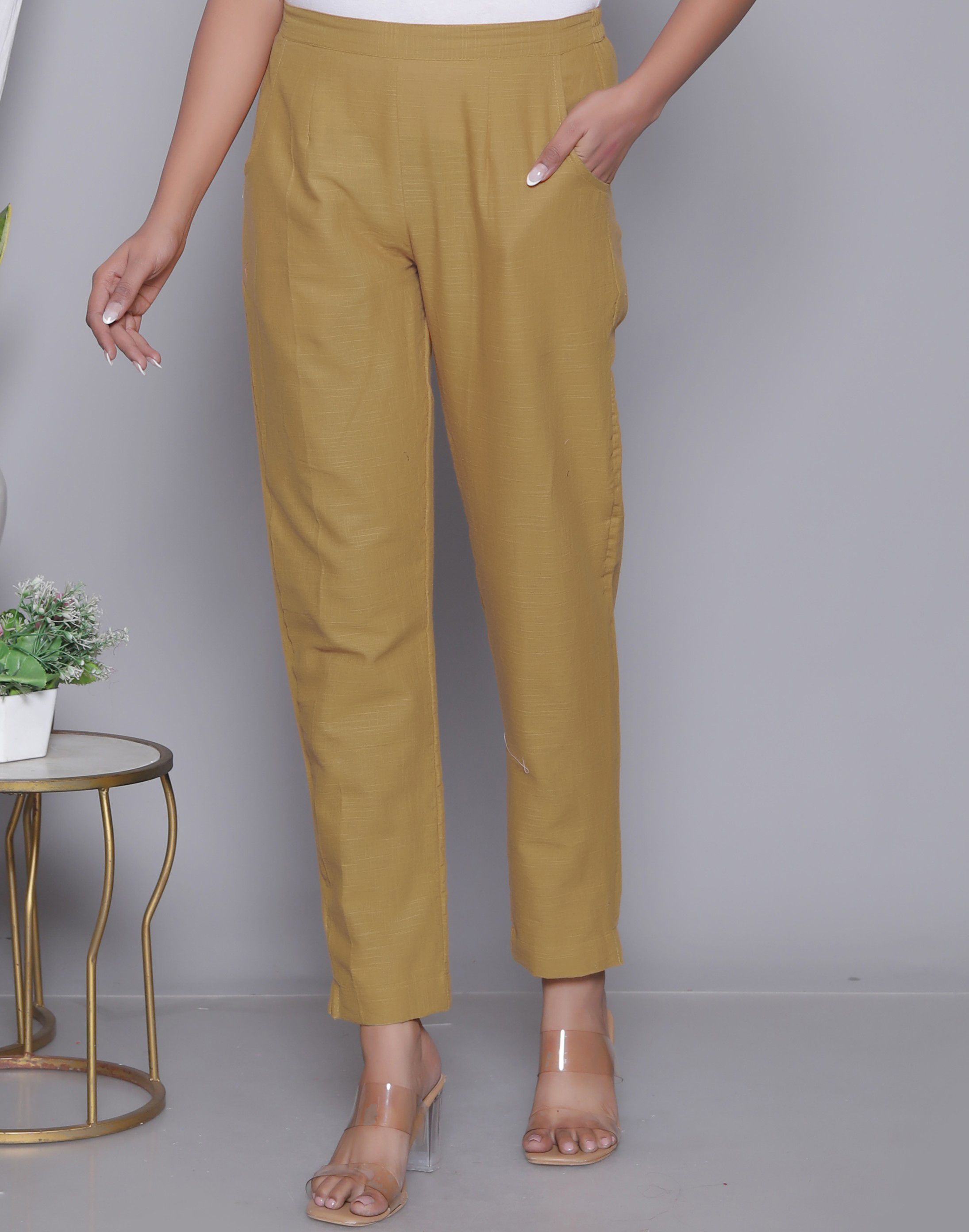 aavoni Women Straight Fit Beige Pure Cotton Trousers-picture-12