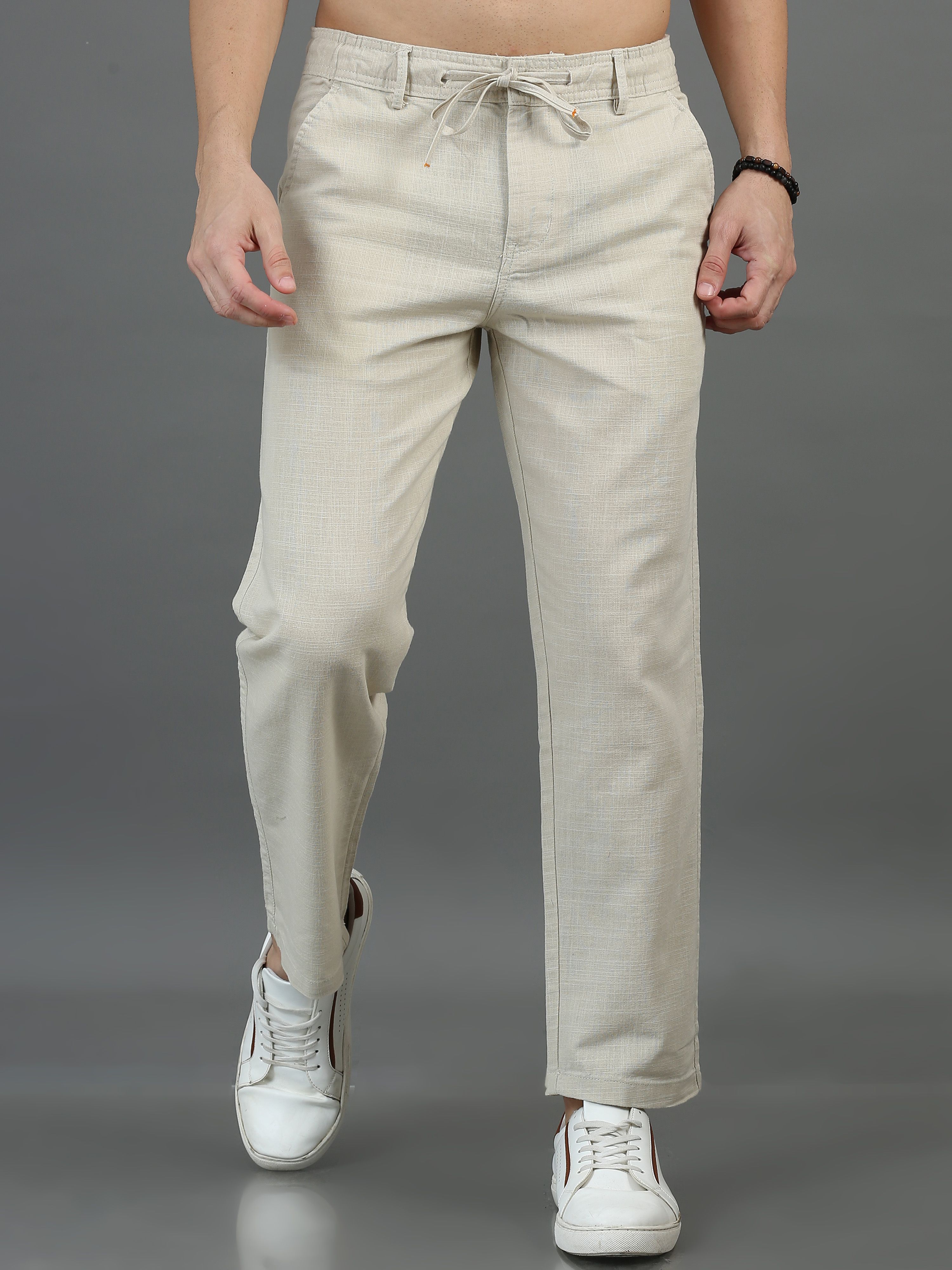 houseofcommon Men Relaxed Cream Pure Linen Trousers-picture-32