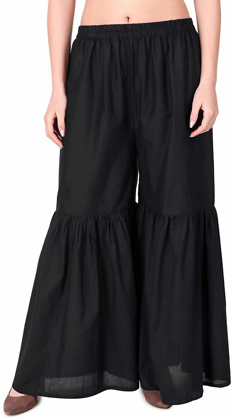 Women Flared Black Viscose Rayon Trousers