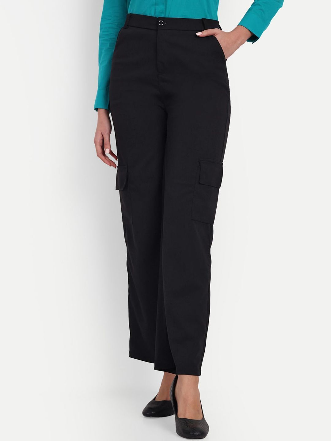 Women Loose Fit Black Lycra Blend Trousers-image-42