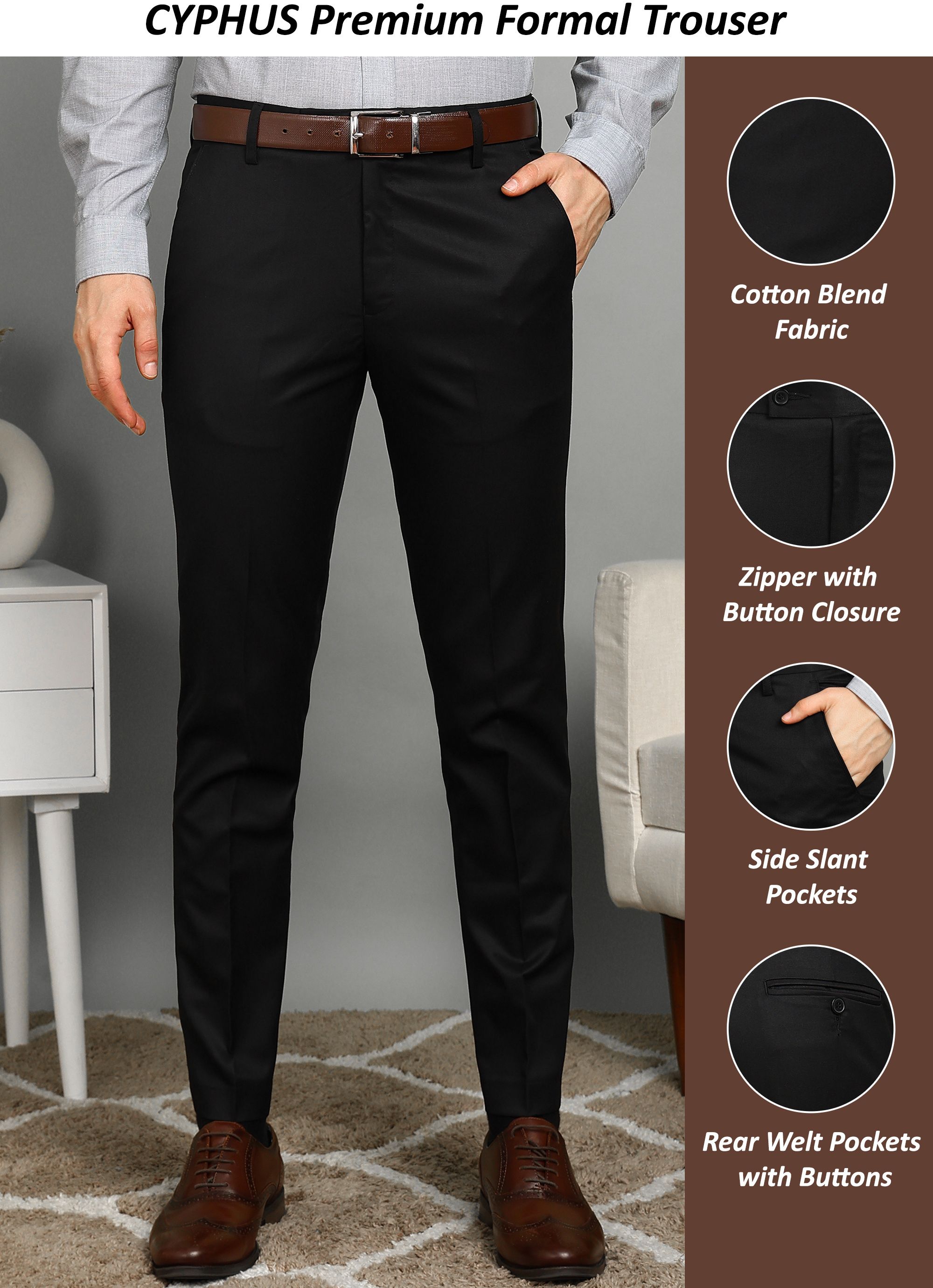 cyphus premium Men Slim Fit Black Lycra Blend Trousers-picture-12
