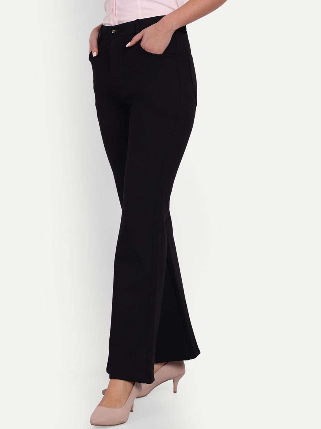 broadstar Women Flared Black Lycra Blend Trousers-picture-45