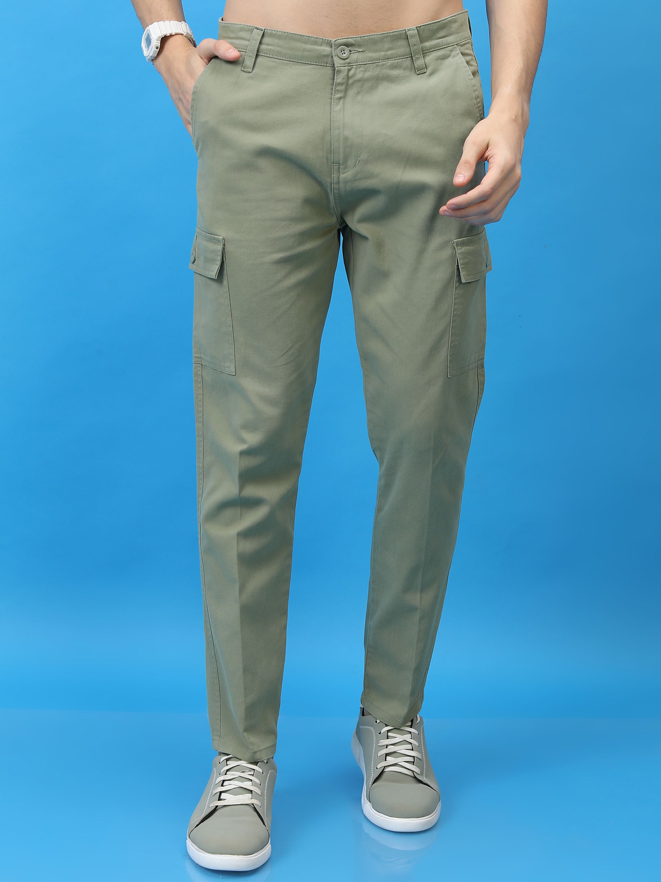 highlander Men Regular Fit Green Pure Cotton Trousers-picture-12