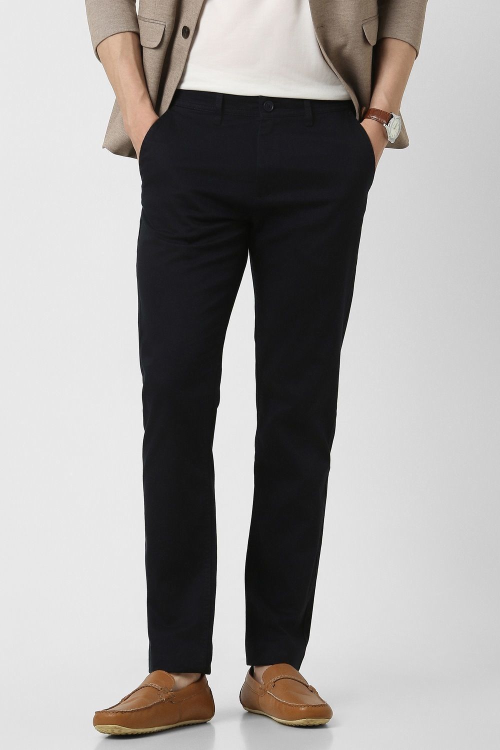 peter england Men Slim Fit Black Pure Cotton Trousers-picture-17