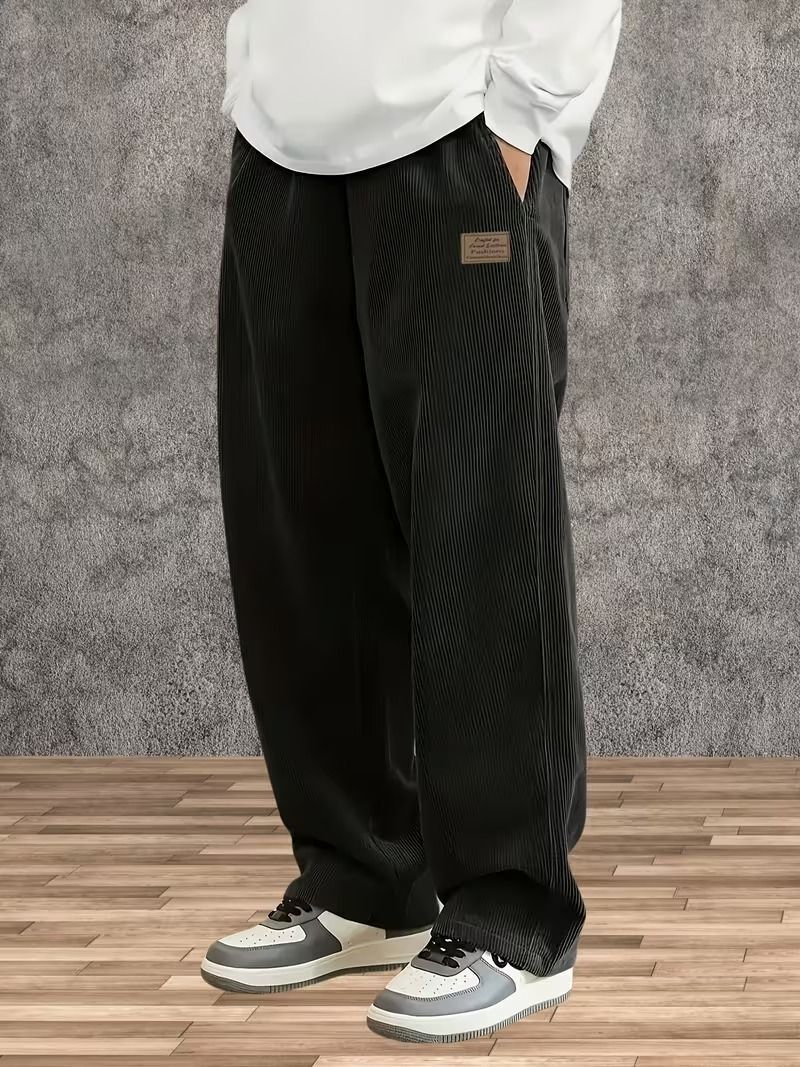 jexputi Men Loose Fit Black Corduroy Trousers-picture-22